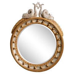 Neoclassical Style Silver Gilt & Gold Gilt Wood Dolphin Round Wall Mirror