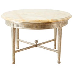 Table de centre de style néoclassique en marbre et argent doré