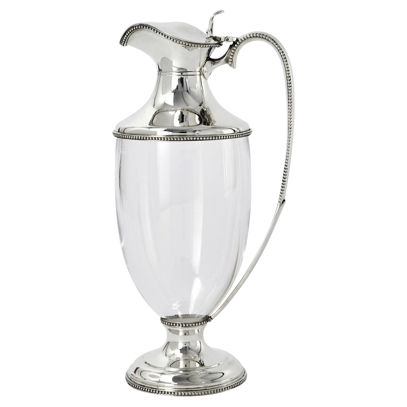 Neoclassical Style Silver & Glass Wine Jug