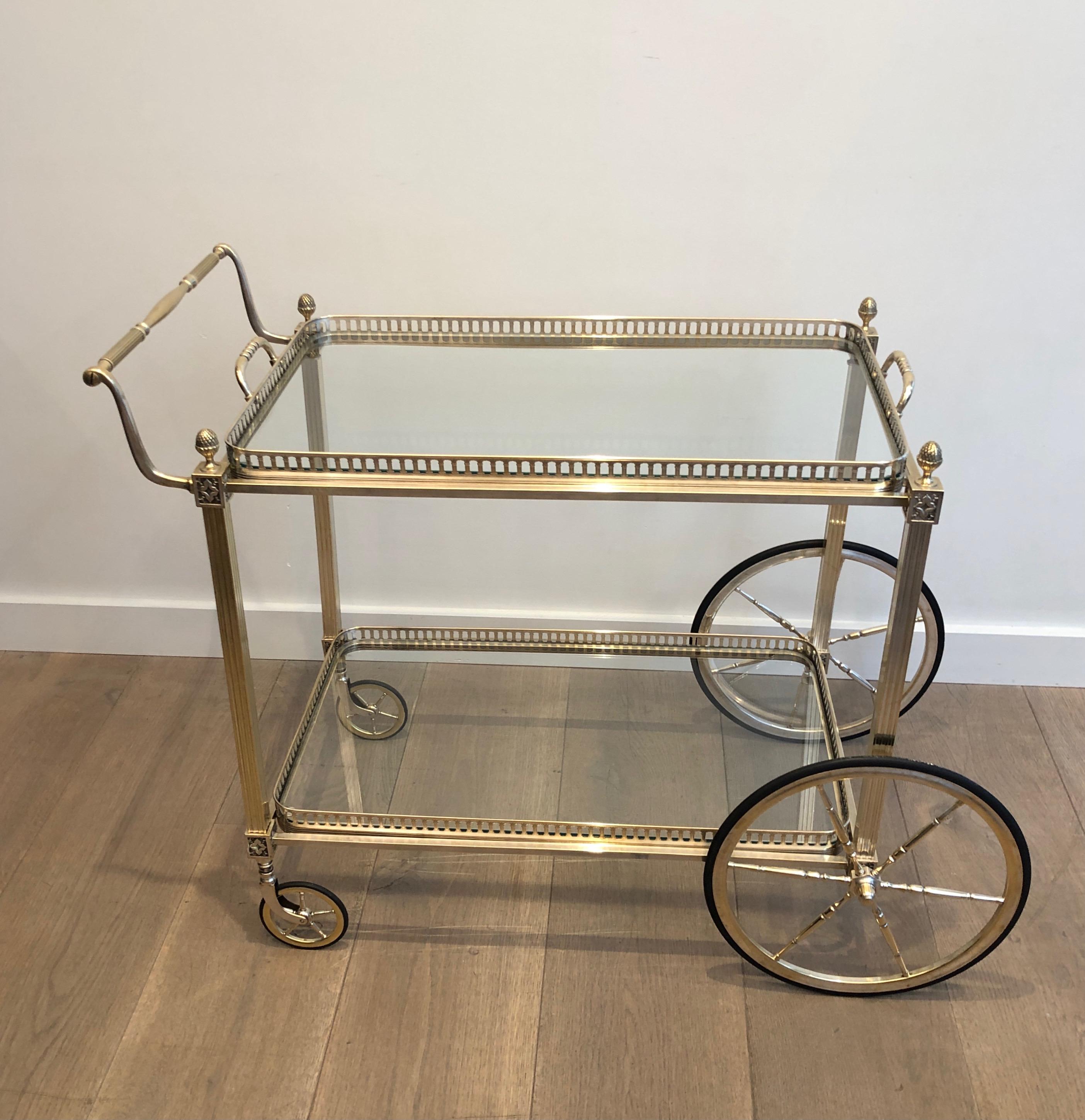 Neoclassical Style Silver Metal and Brass Drinks Trolley by Maison Bagués 6