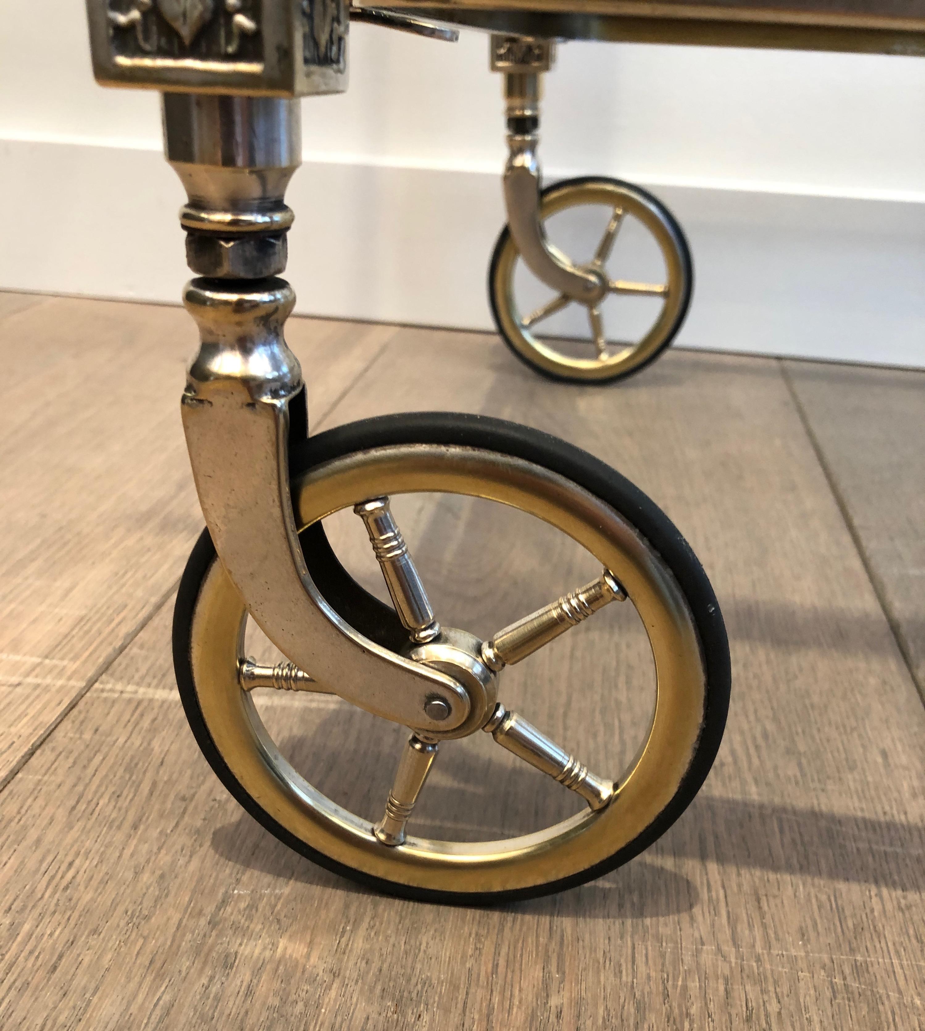 Neoclassical Style Silver Metal and Brass Drinks Trolley by Maison Bagués 12