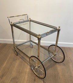 Neoclassical Style Silver Metal and Brass Drinks Trolley by Maison Bagués