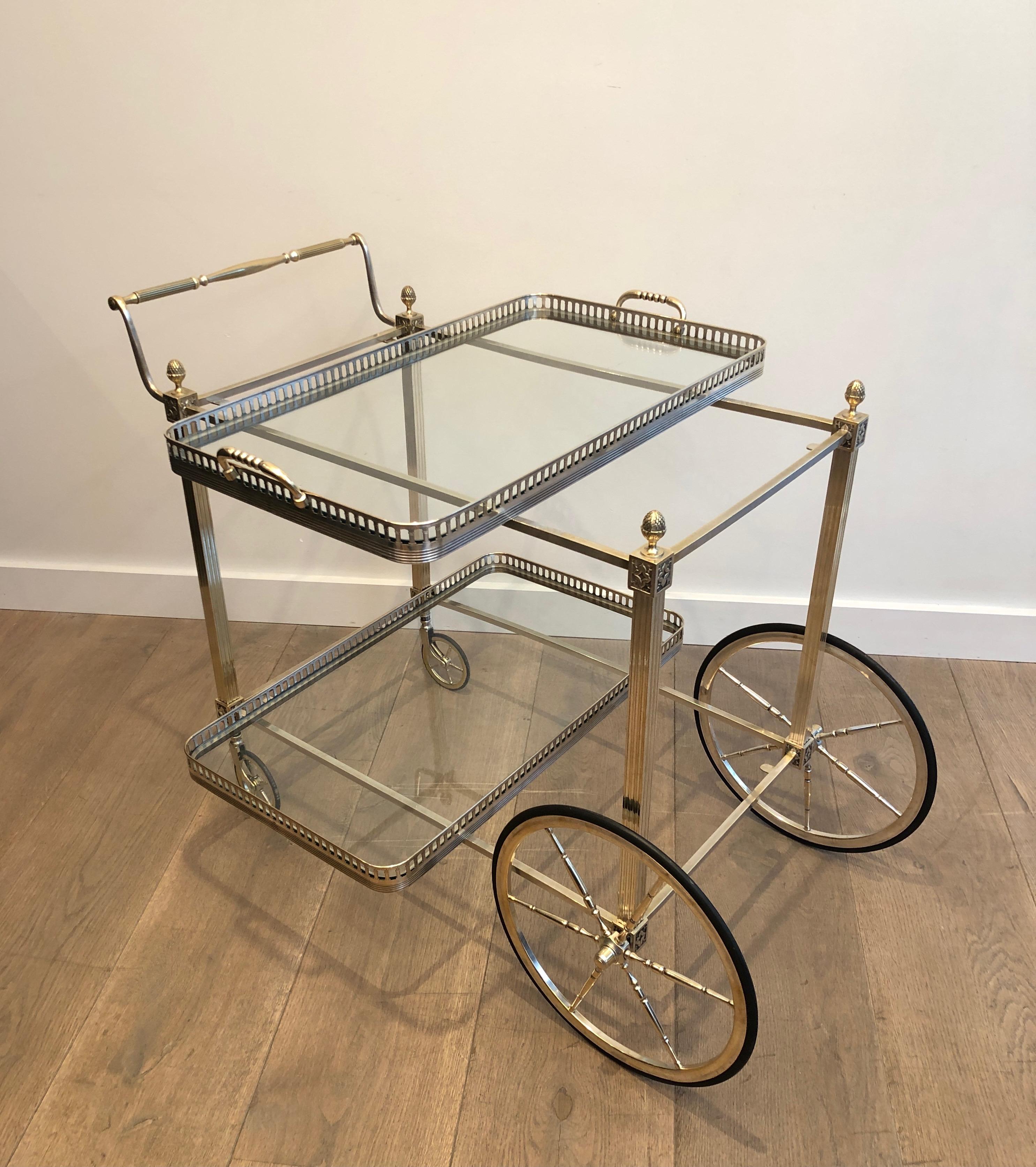 French Neoclassical Style Silver Metal and Brass Drinks Trolley by Maison Bagués