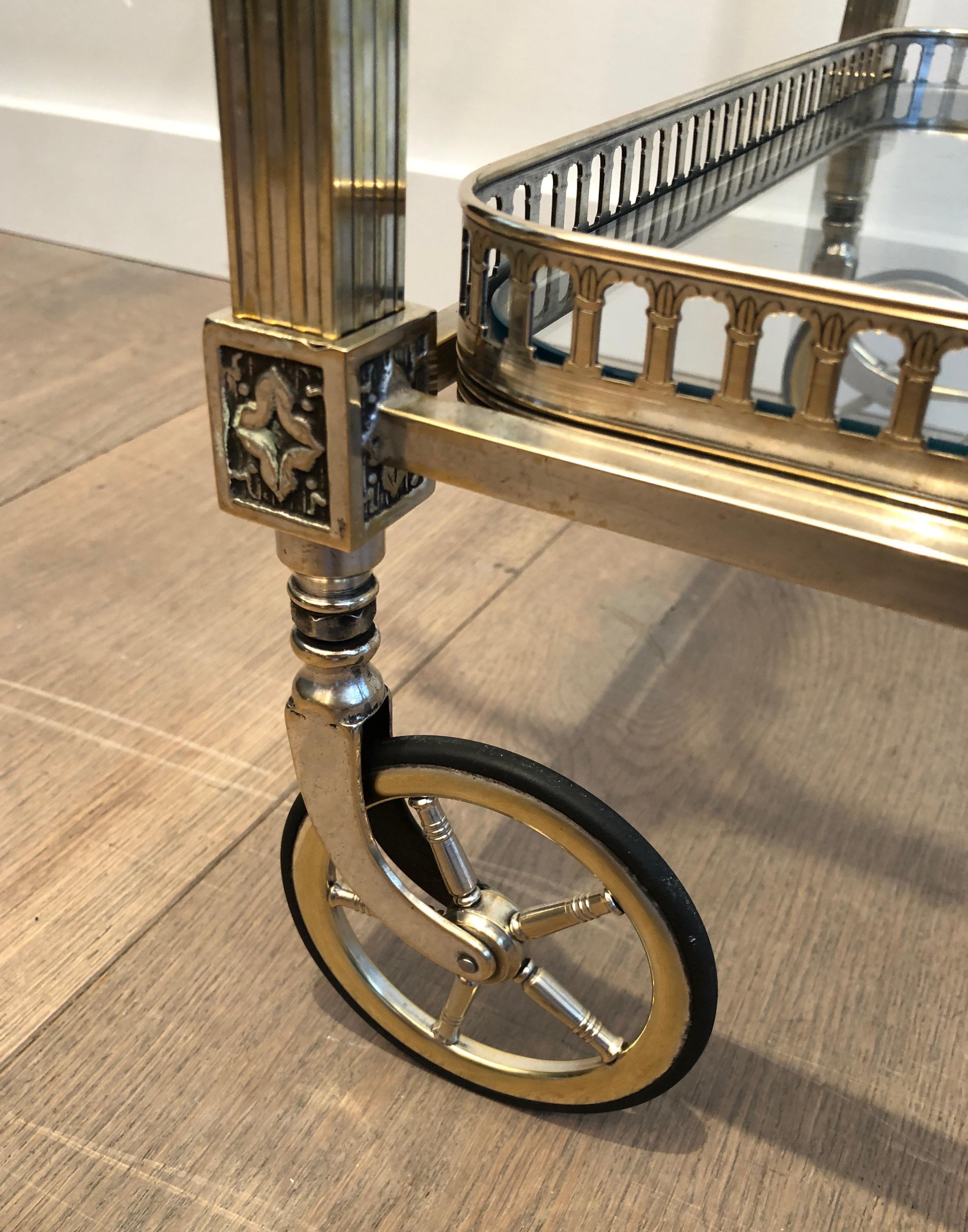 Mid-20th Century Neoclassical Style Silver Metal and Brass Drinks Trolley by Maison Bagués
