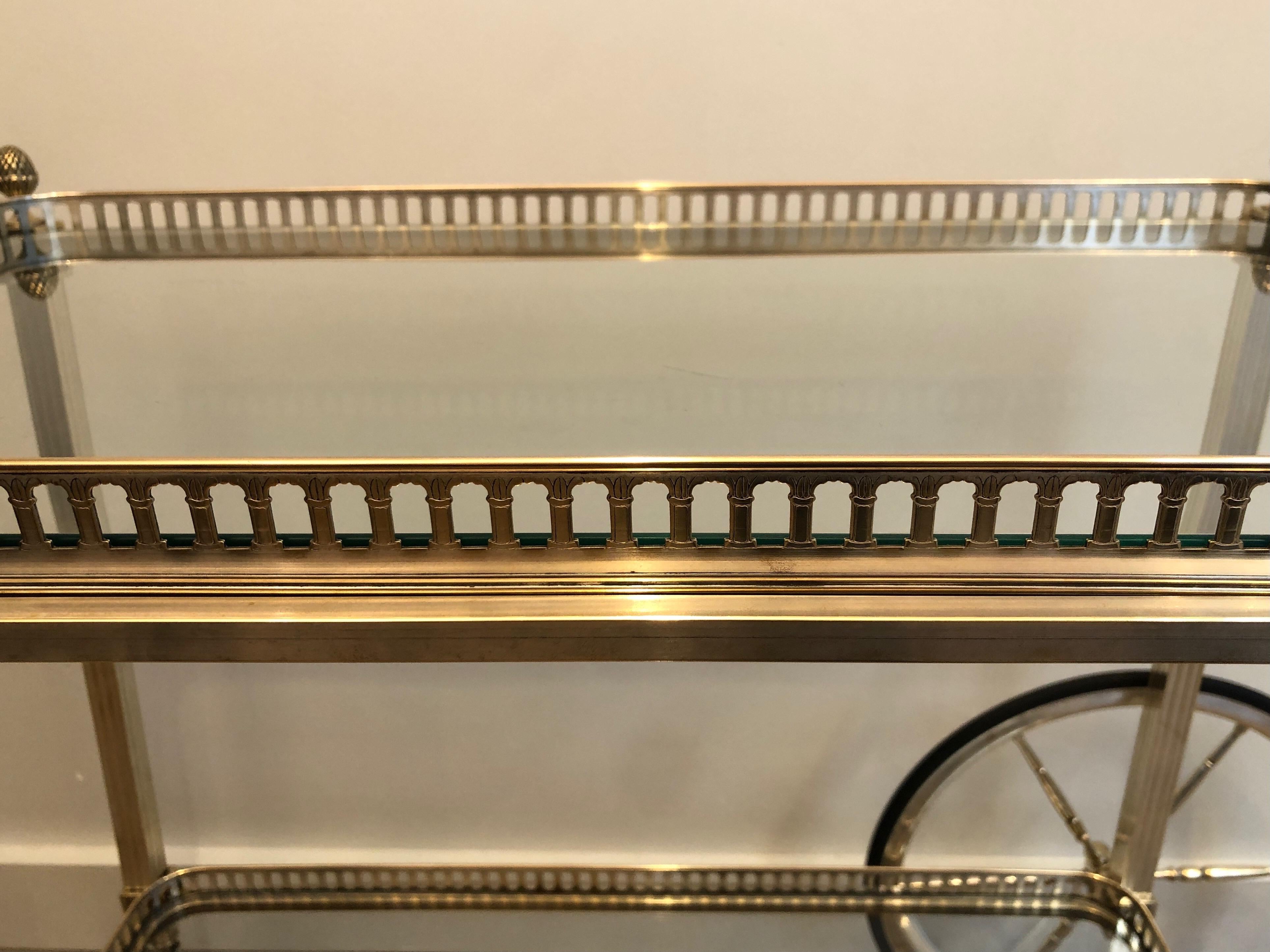 Neoclassical Style Silver Metal and Brass Drinks Trolley by Maison Bagués 1