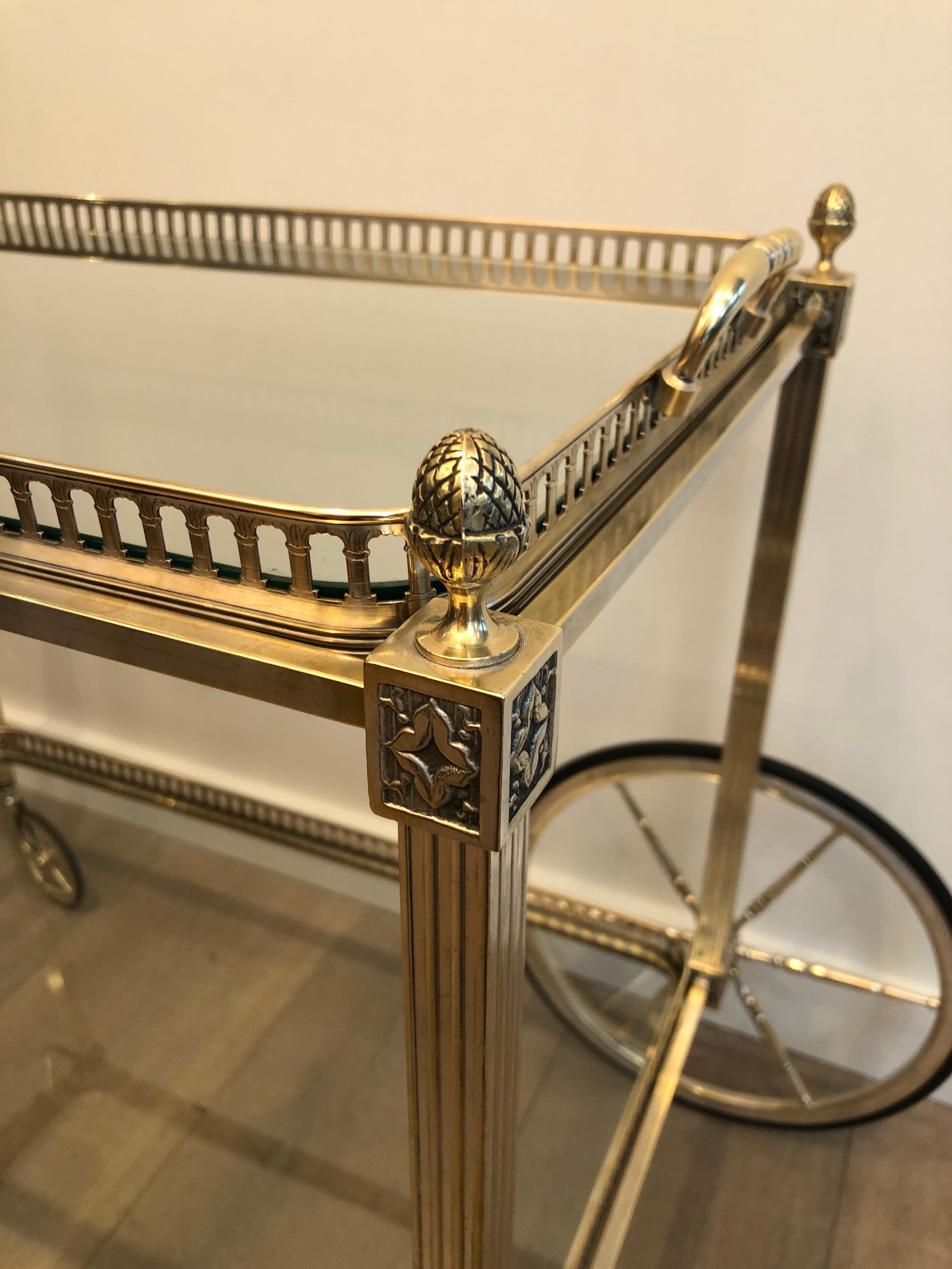 Neoclassical Style Silver Metal and Brass Drinks Trolley by Maison Bagués 2