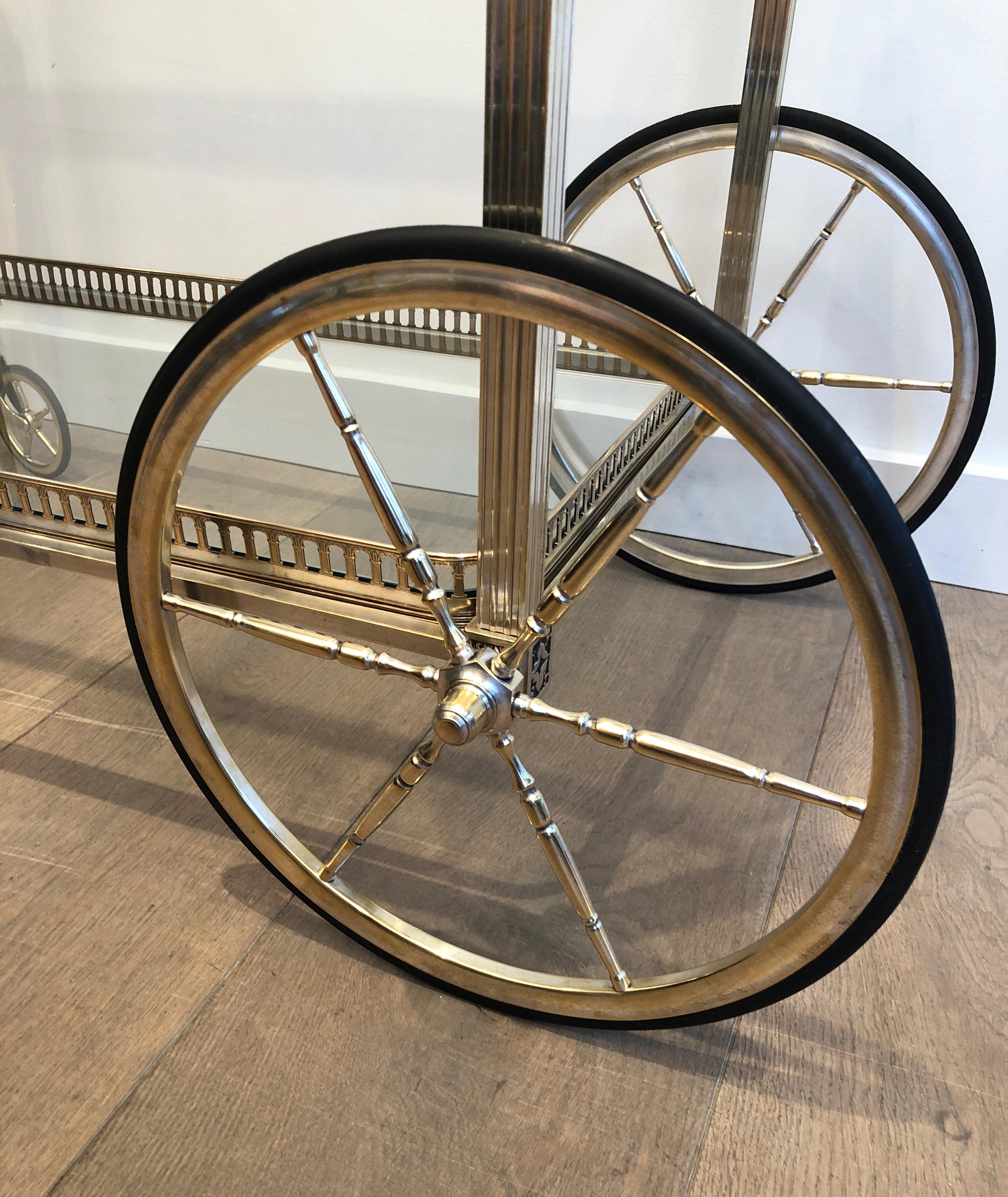 Neoclassical Style Silver Metal and Brass Drinks Trolley by Maison Bagués 3