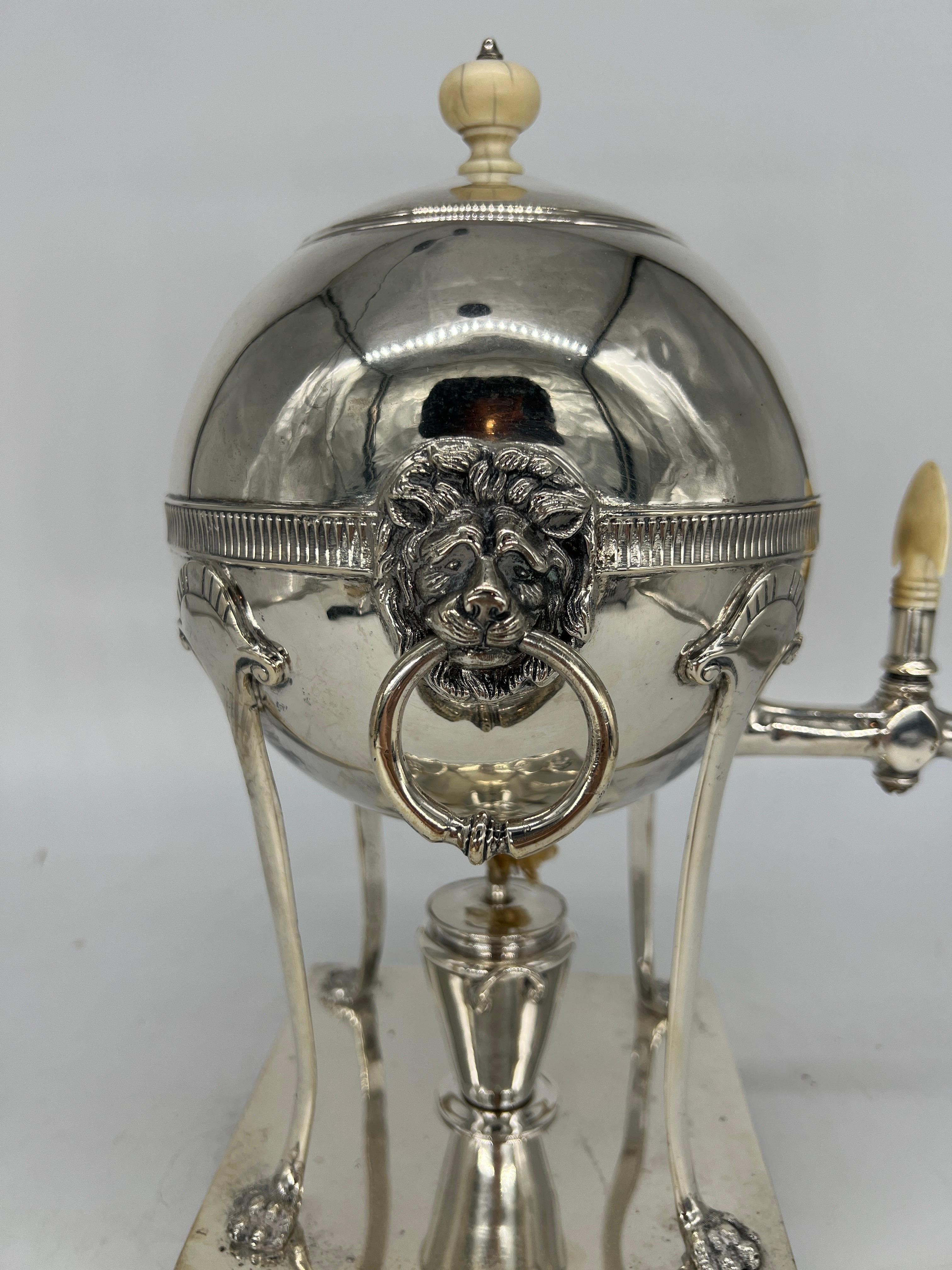 19th Century Neoclassical Style Silver Plated Hot Water Urn, Thomas Kirkpatrick New York For Sale