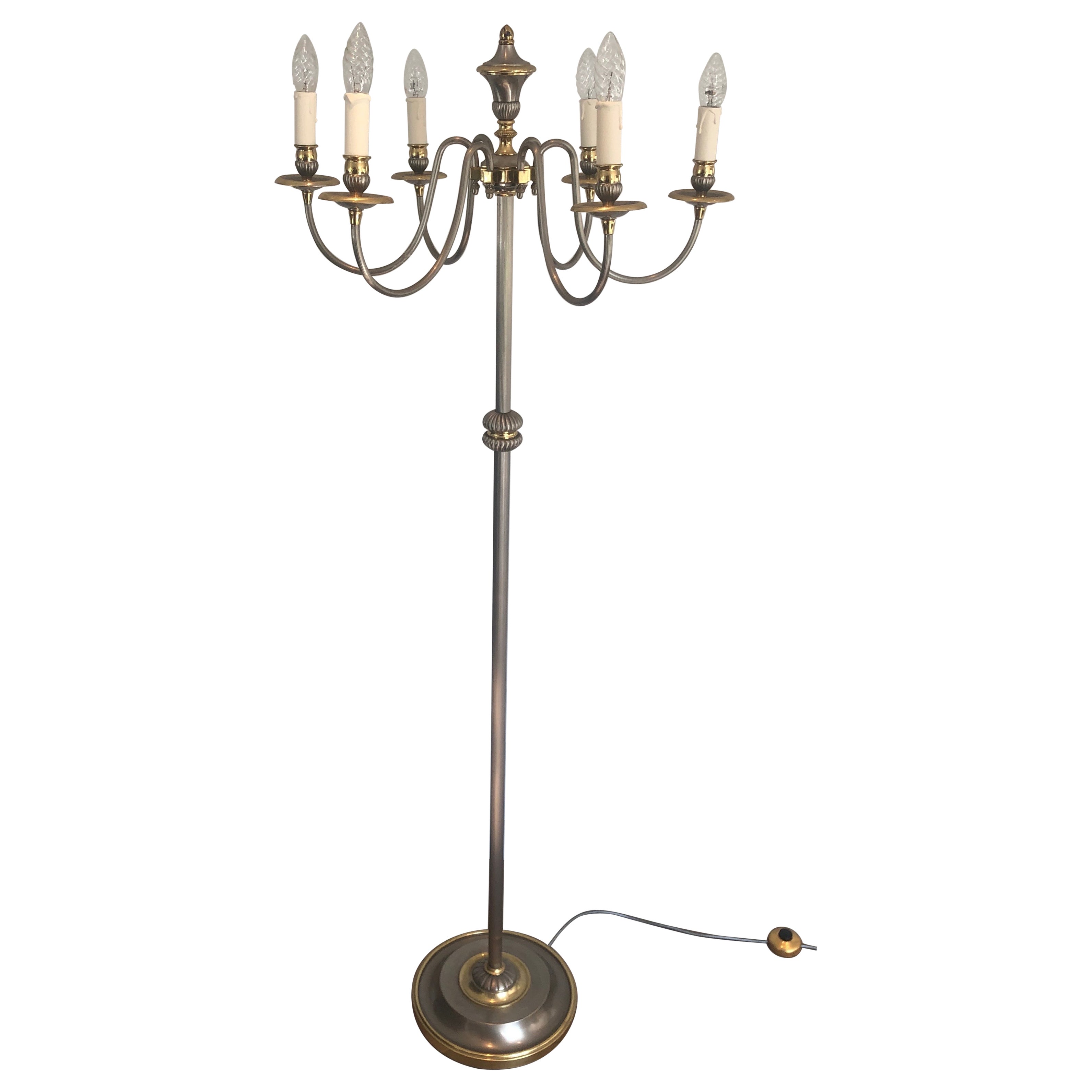 Neoklassischen Stil Versilbert und Messing 6 Lights Stehlampe im Angebot