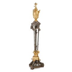 Neoclassical style gilt and silvered iron 19th Century floor lamps