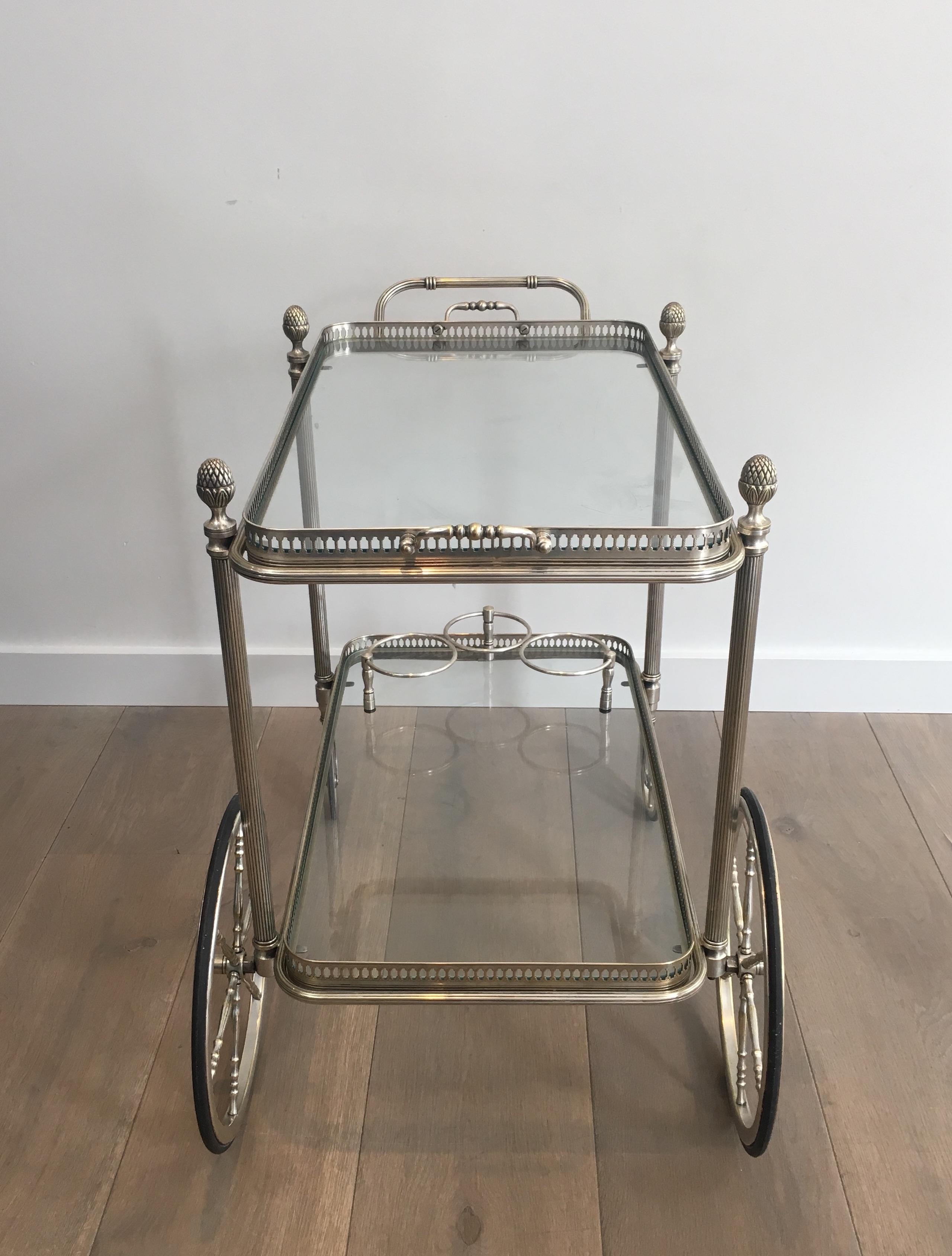 Neoclassical Style Silvered Brass Bar Cart 3
