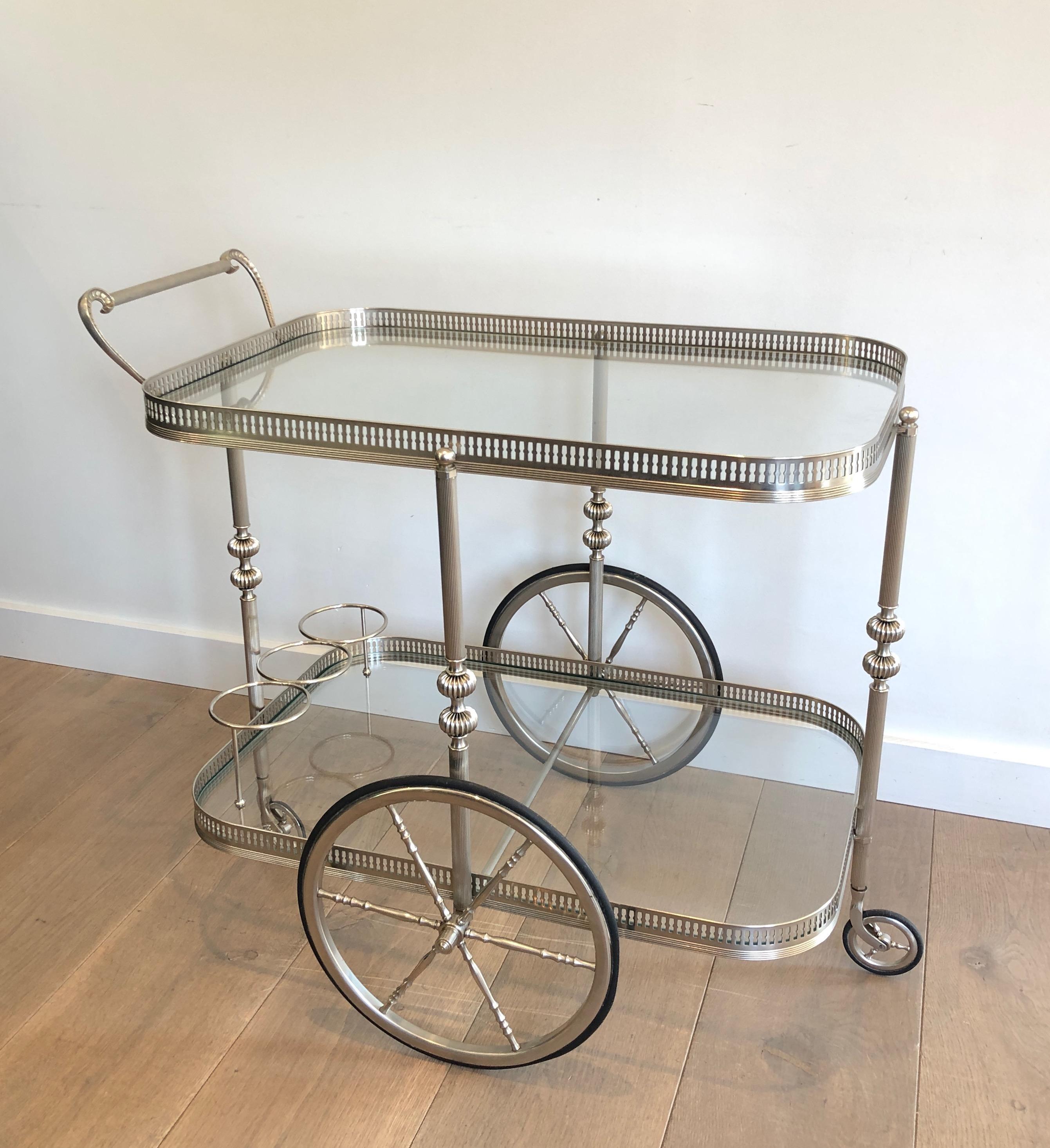 Neoclassical Style Silvered Brass Bar Cart, French, Circa 1940 8