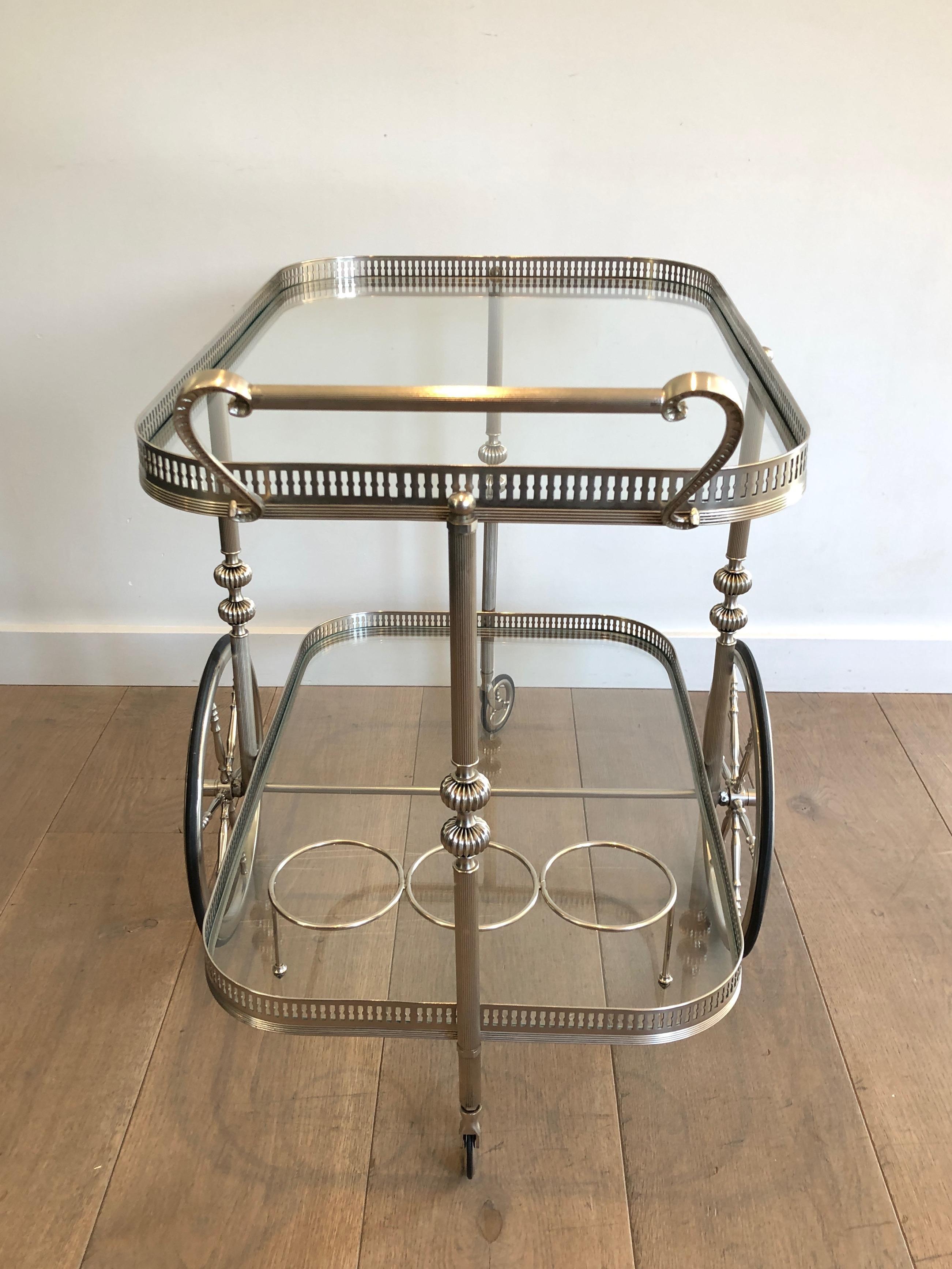 Neoclassical Style Silvered Brass Bar Cart, French, Circa 1940 9