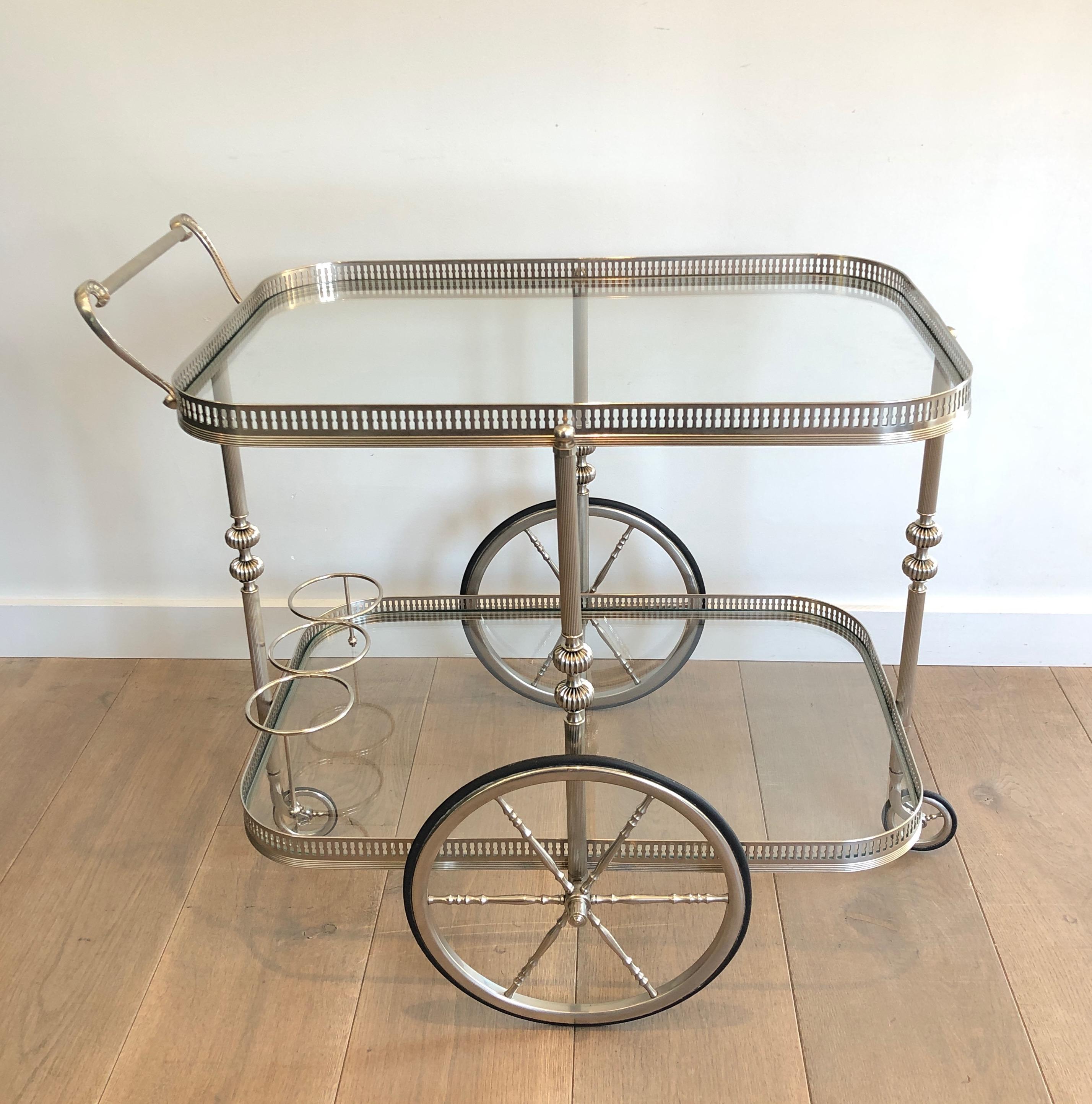 Neoclassical Style Silvered Brass Bar Cart, French, Circa 1940 10
