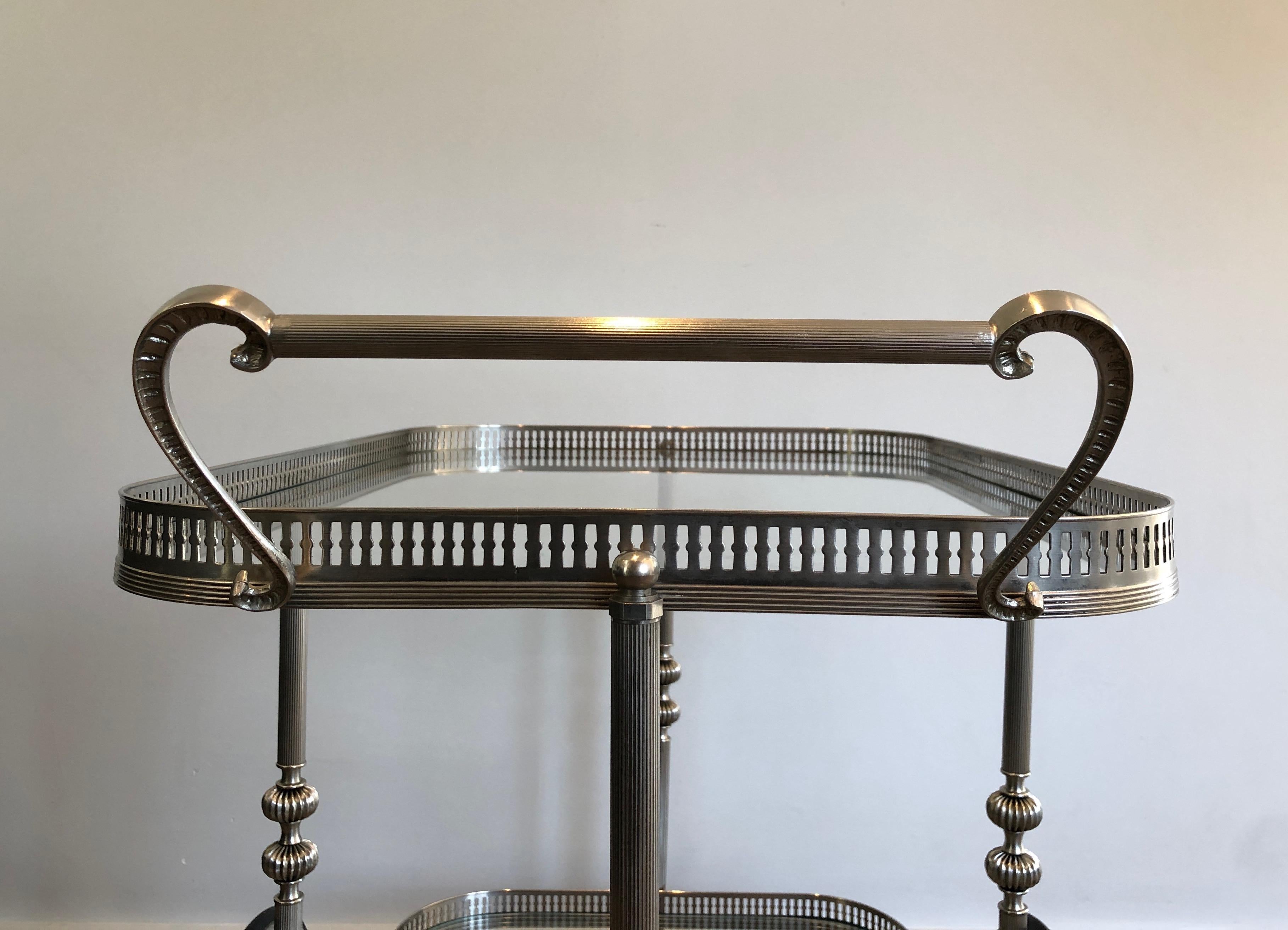 Neoclassical Style Silvered Brass Bar Cart, French, Circa 1940 1
