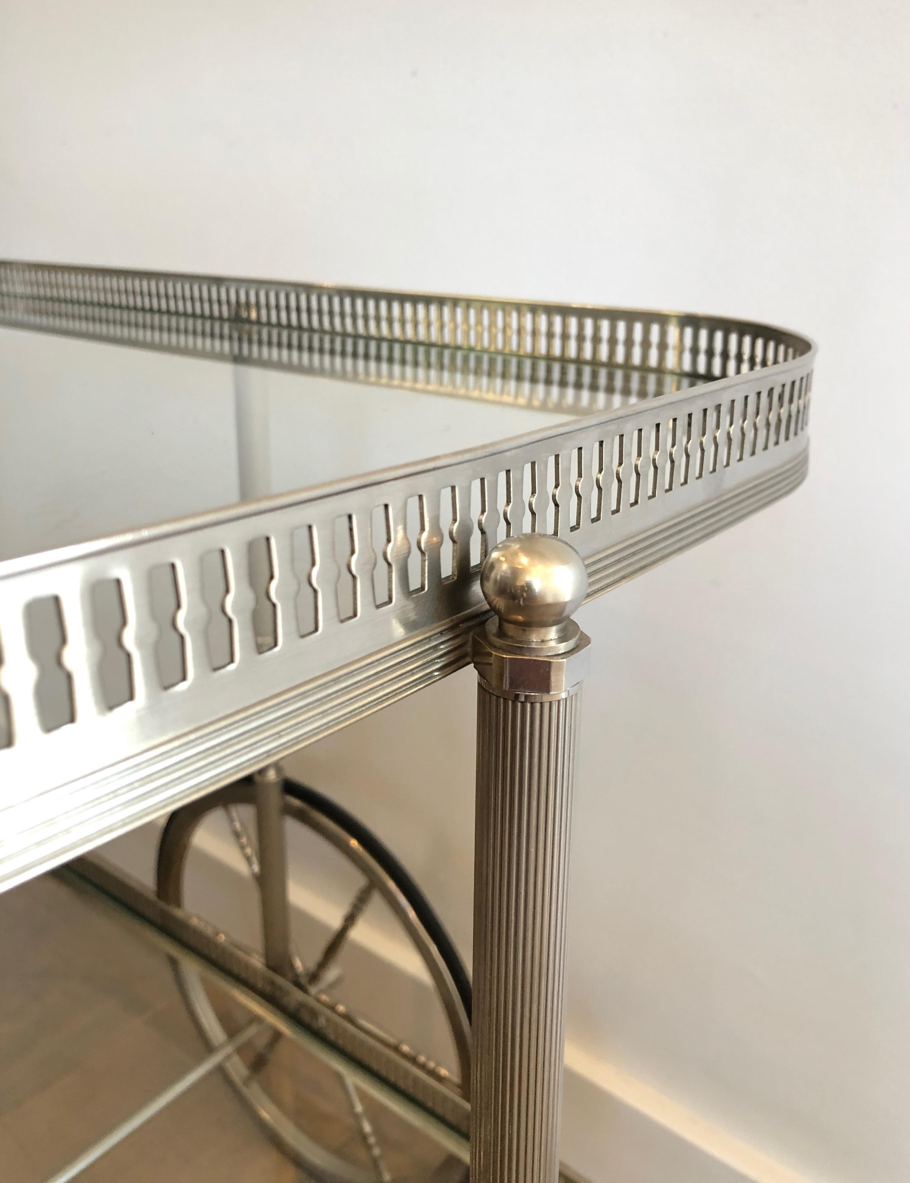 Neoclassical Style Silvered Brass Bar Cart, French, Circa 1940 5