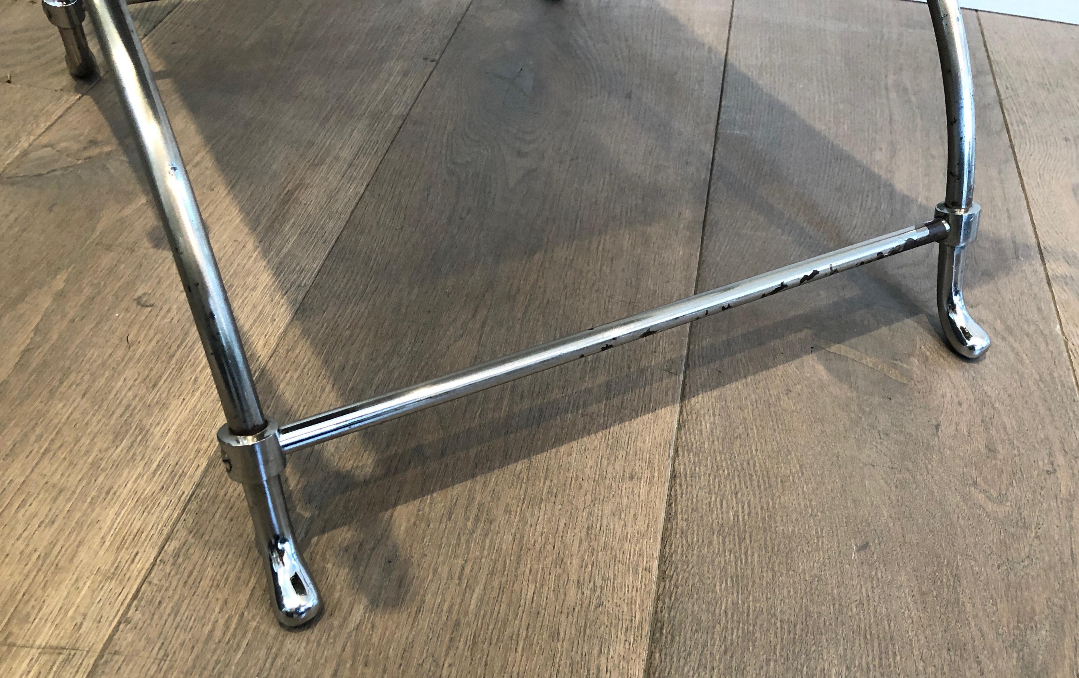 Sgabello Curule in acciaio argentato in stile neoclassico con teste di cigno e ecopelle in vendita 7