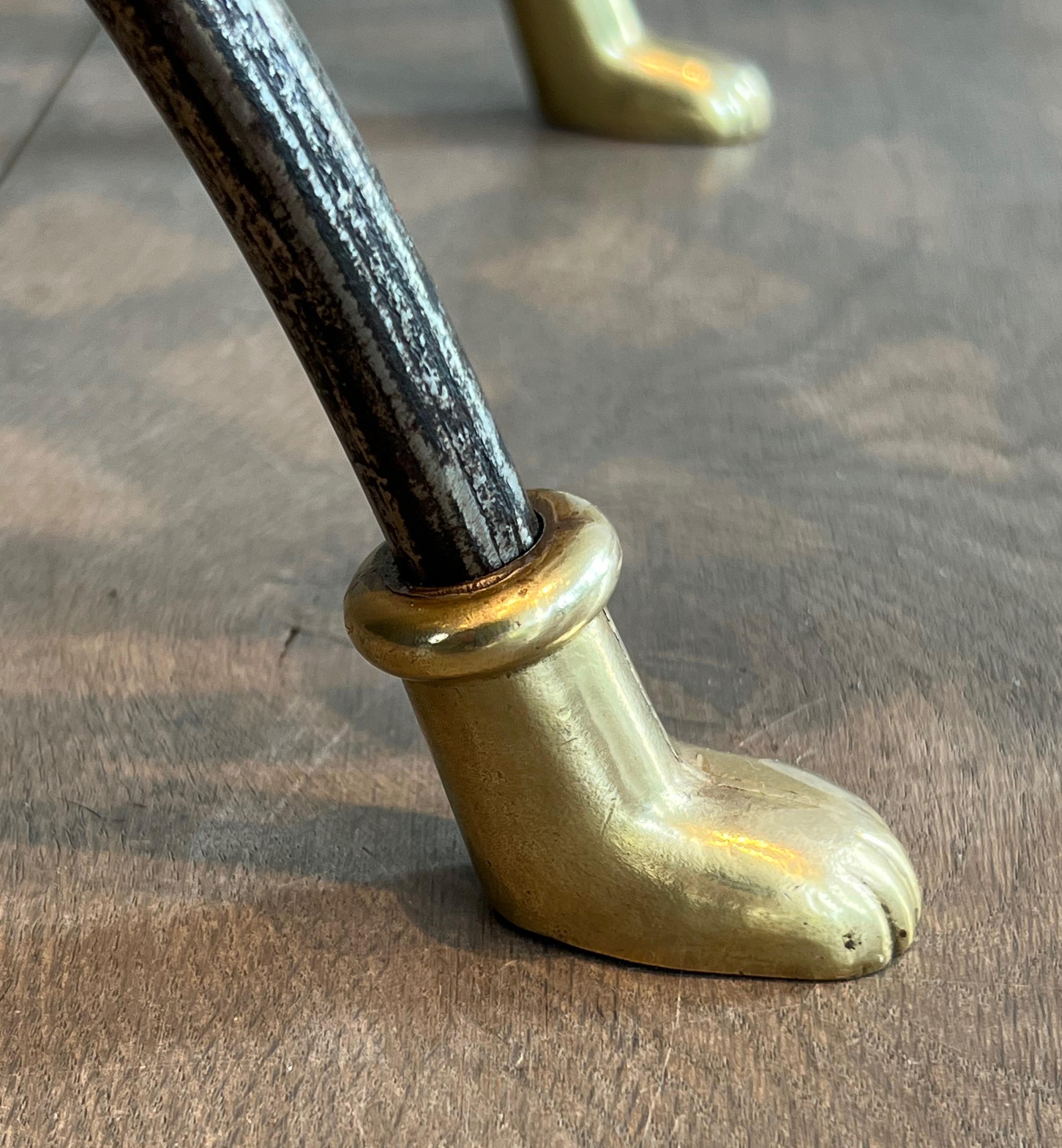 Tabouret Curule en acier et laiton de style néoclassique attribué à la Maison Jansen en vente 5