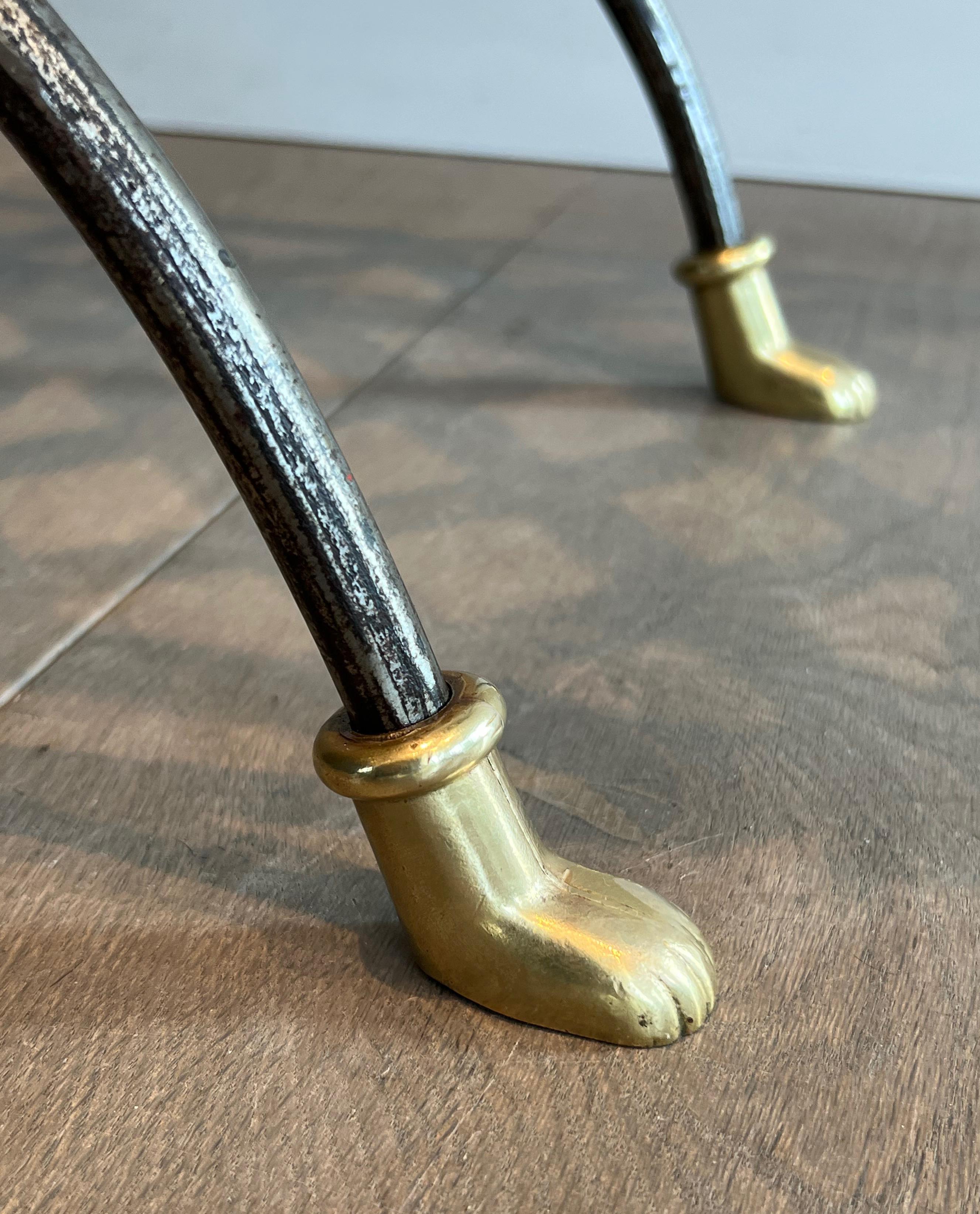 Tabouret Curule en acier et laiton de style néoclassique attribué à la Maison Jansen en vente 13