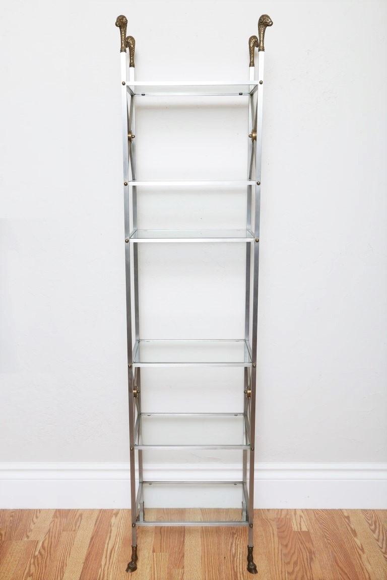 20th Century Neoclassical Style Steel and Brass Étagère Shelf by Jansen