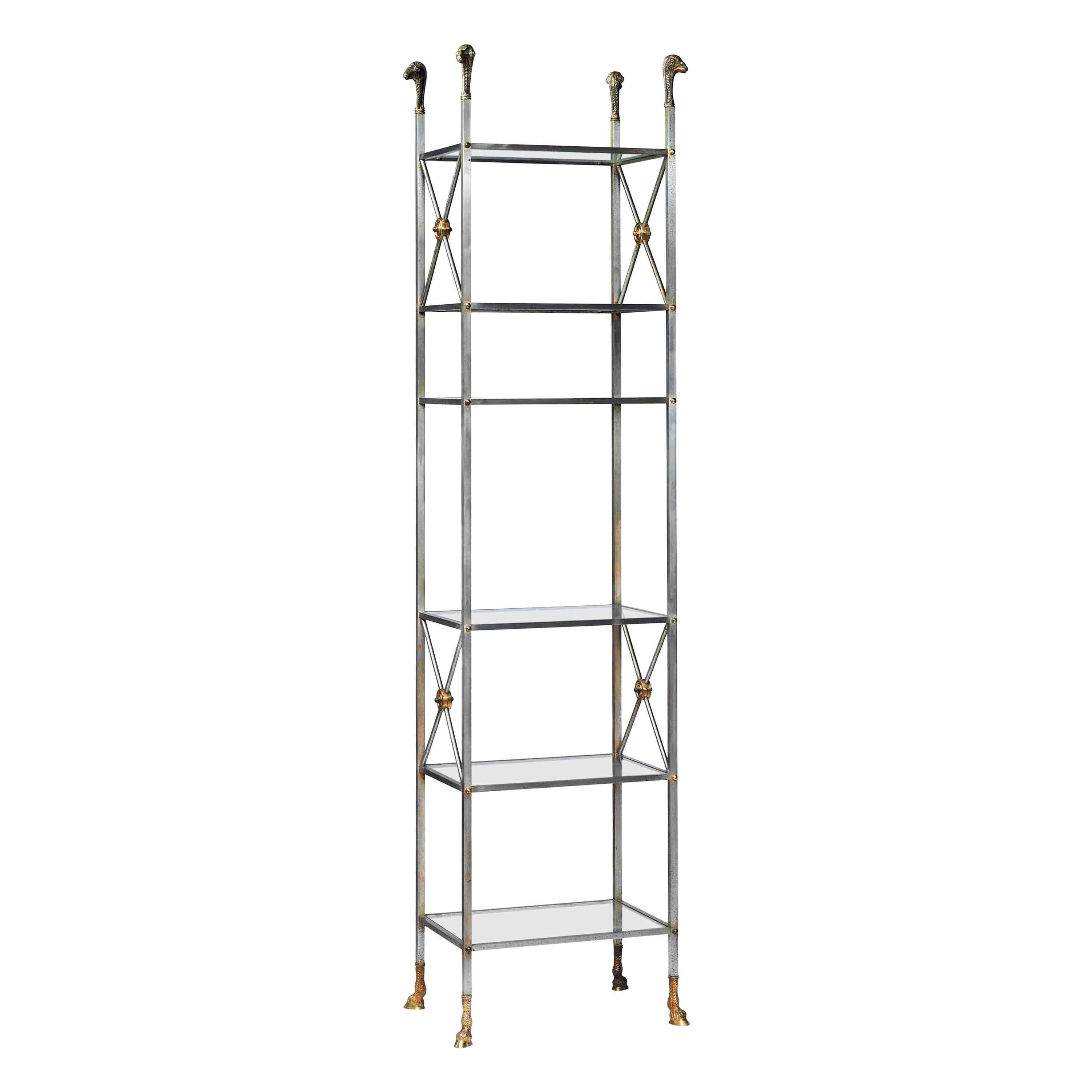 Neoclassical Style Steel and Brass Étagère Shelf by Jansen