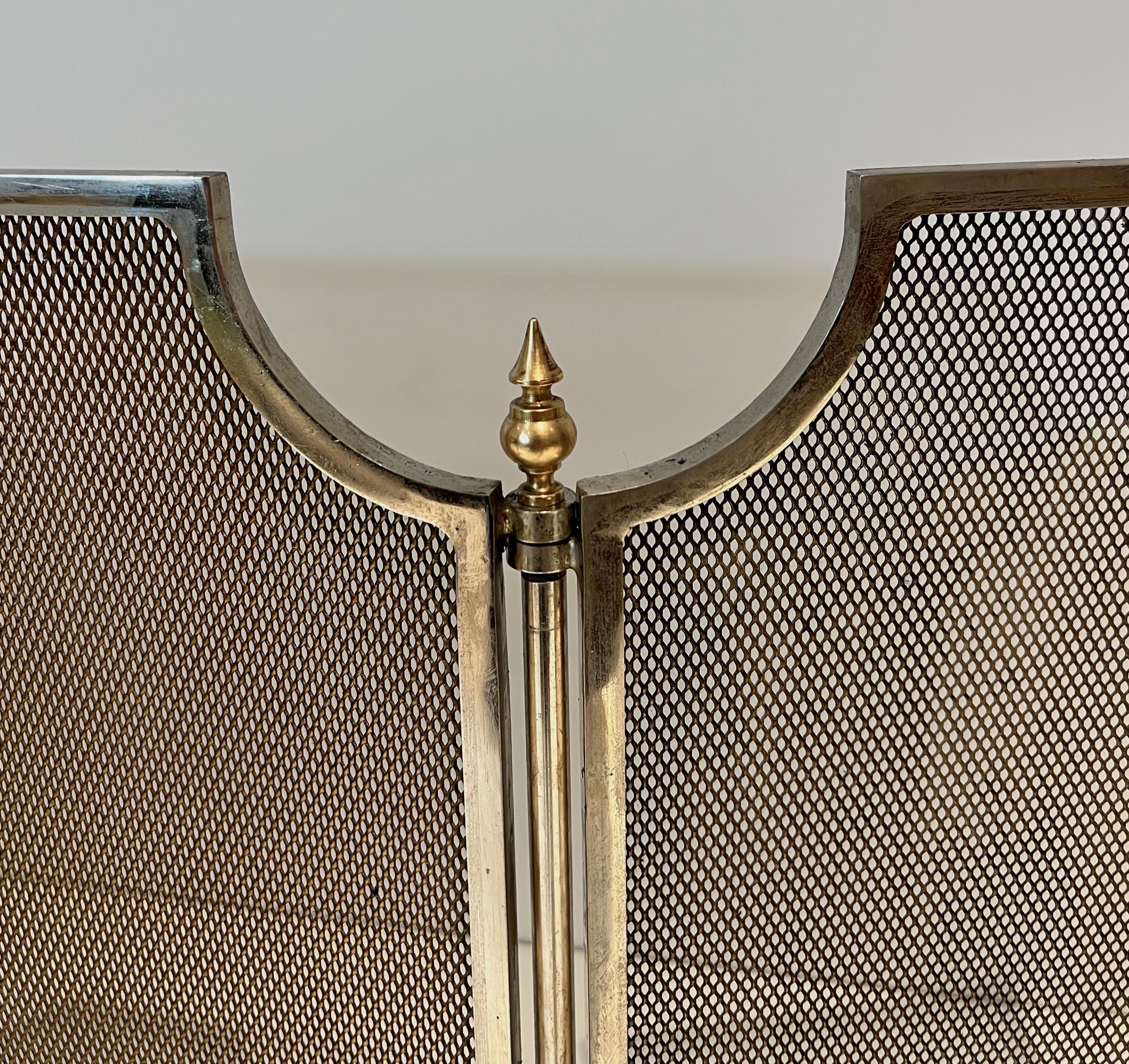 Kaminschirm im neoklassischen Stil aus Stahl, Messing und Grillen  (Französisch) im Angebot