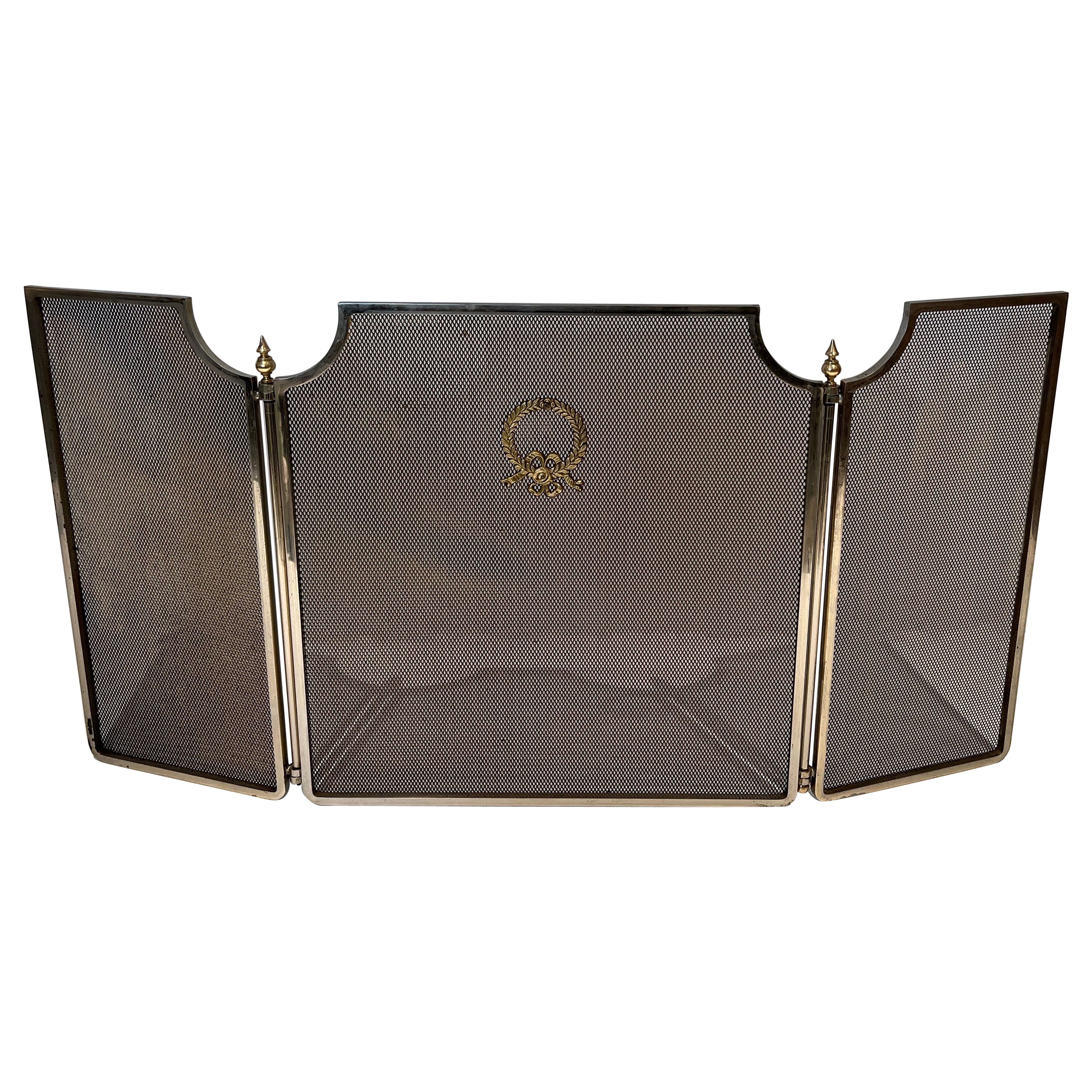Neoclassical Style Steel, Brass and Grilling Fireplace Screen For Sale
