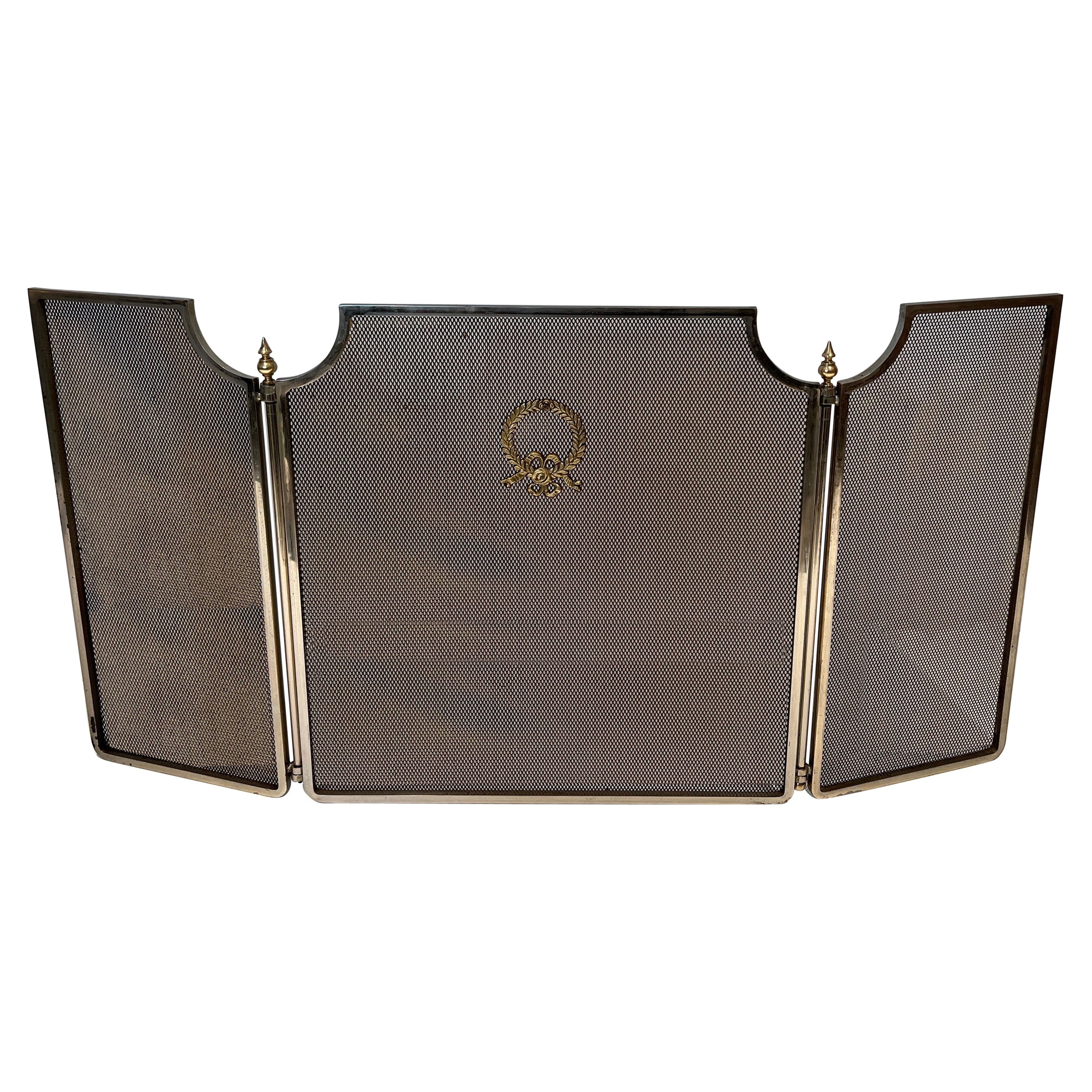 Neoclassical Style Steel, Brass and Grilling Fireplace Screen