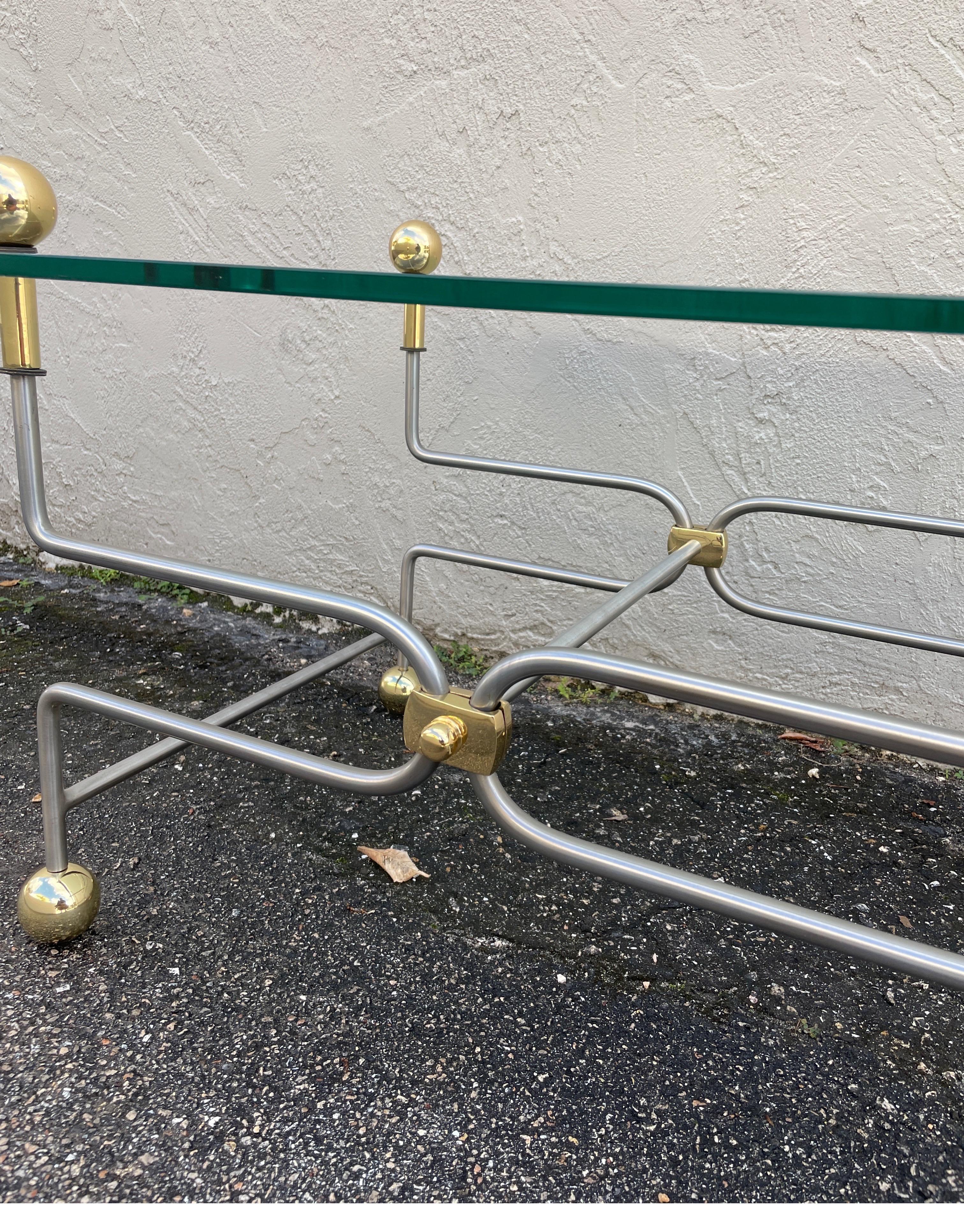 Neoclassical Style Steel & Brass Cocktail Table For Sale 7