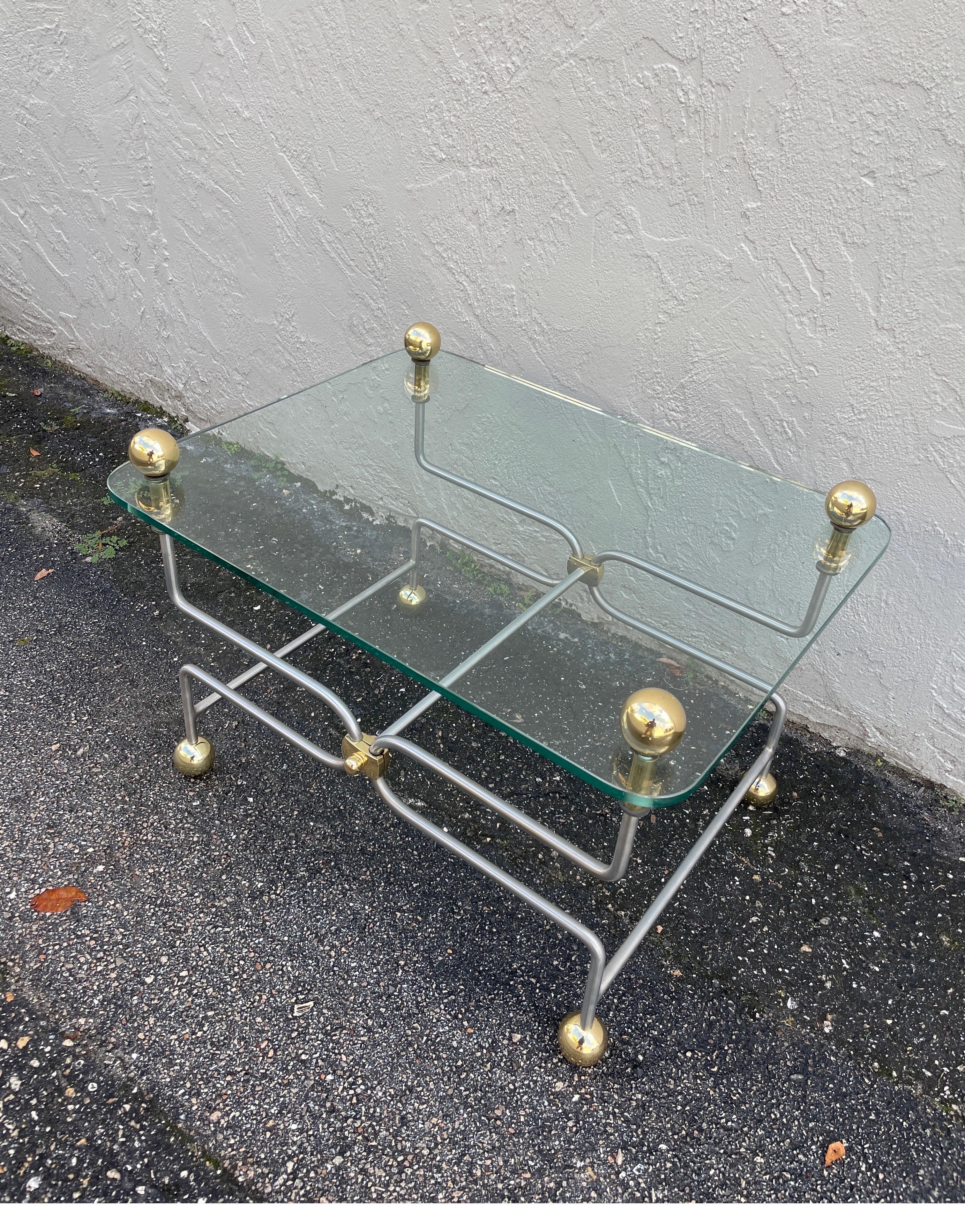 Italian Neoclassical Style Steel & Brass Cocktail Table For Sale