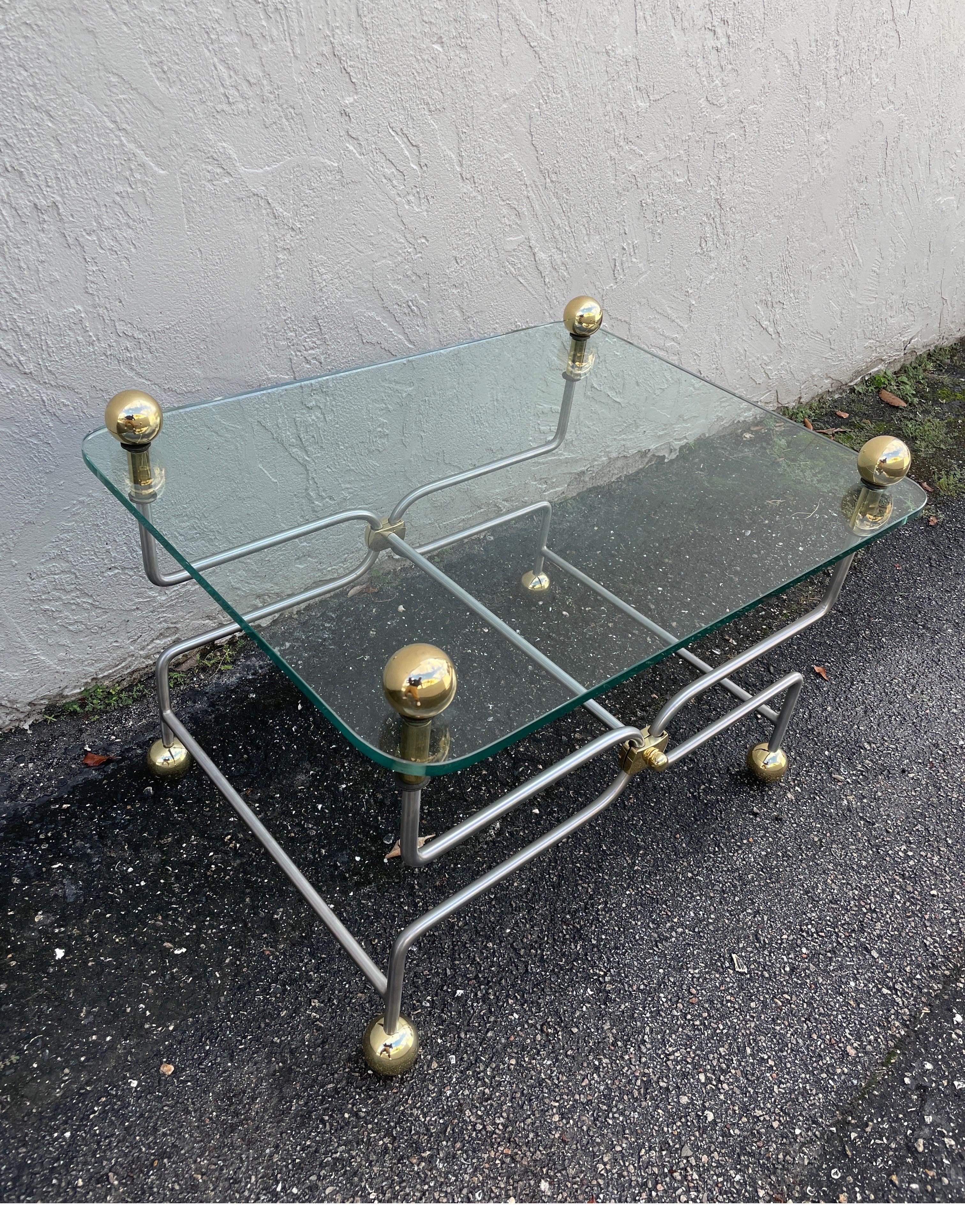 20th Century Neoclassical Style Steel & Brass Cocktail Table For Sale