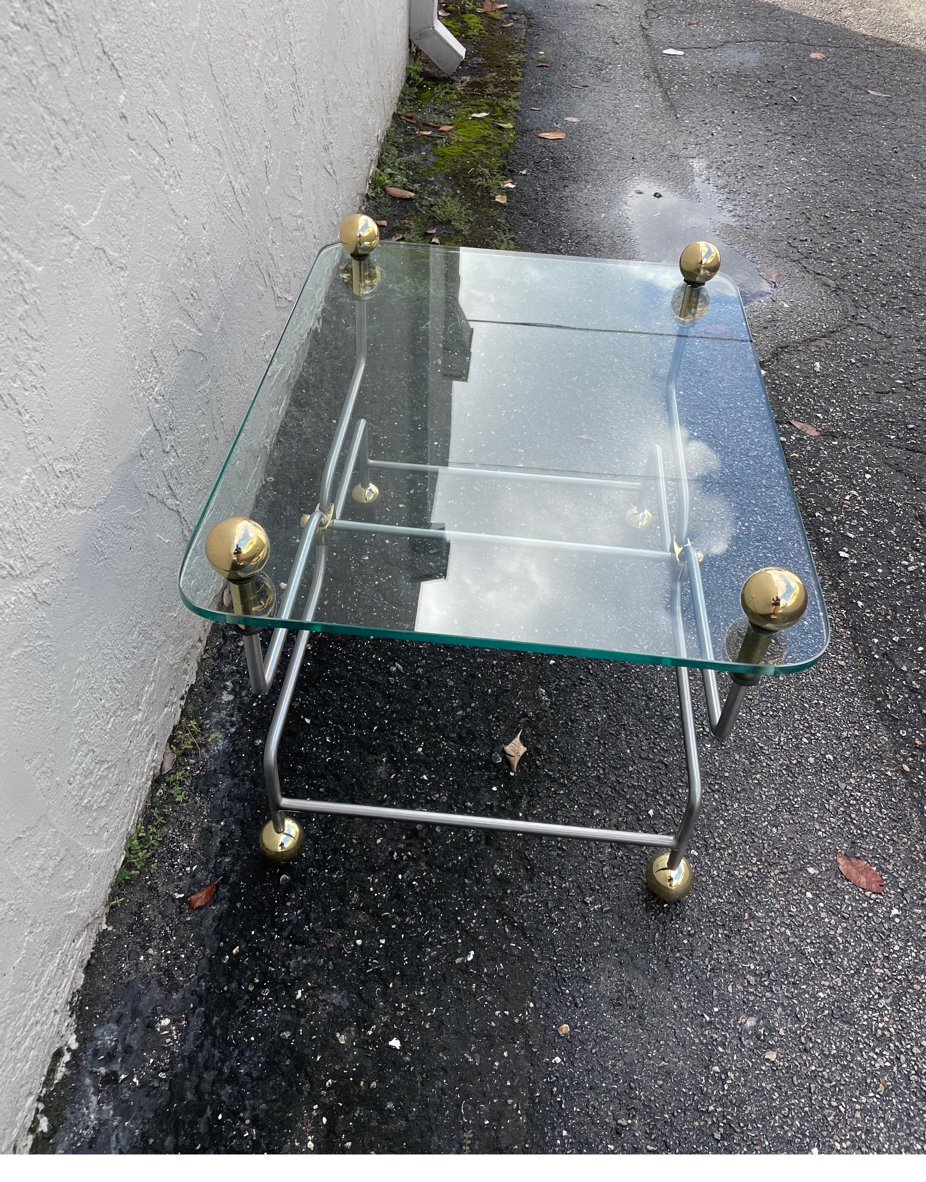 Neoclassical Style Steel & Brass Cocktail Table For Sale 1