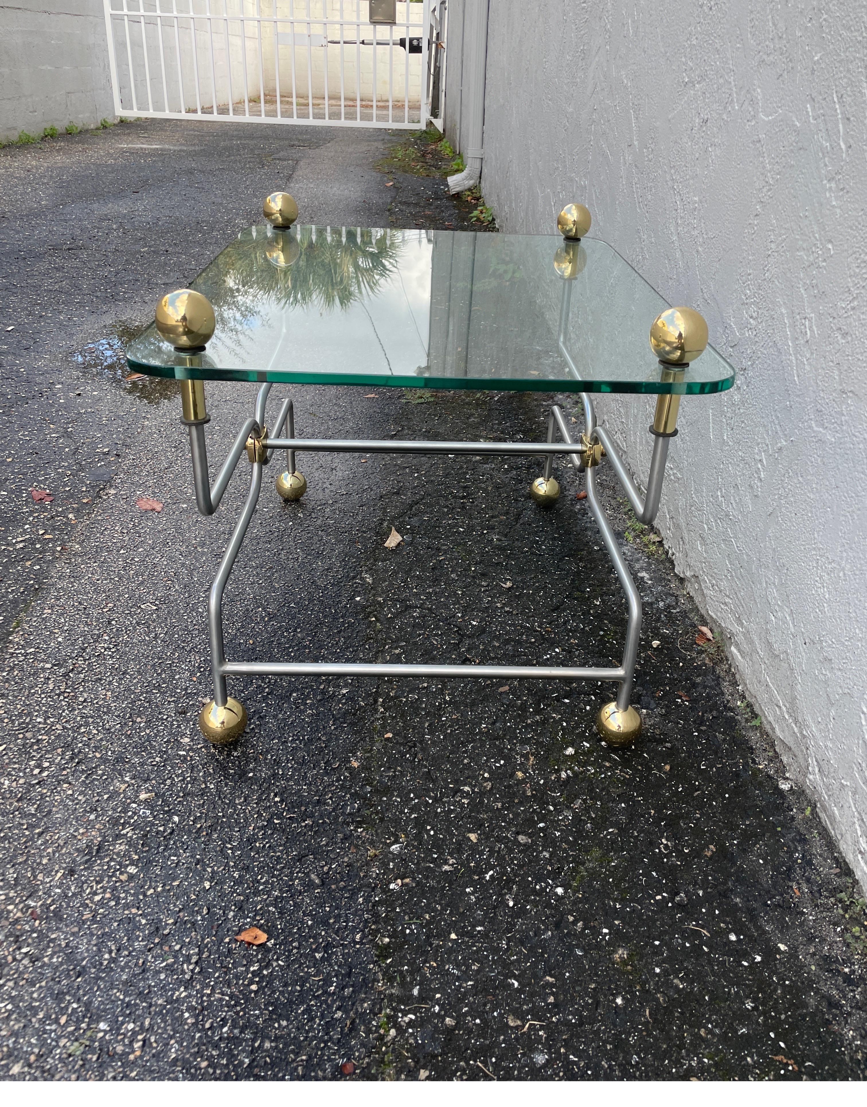 Neoclassical Style Steel & Brass Cocktail Table For Sale 2