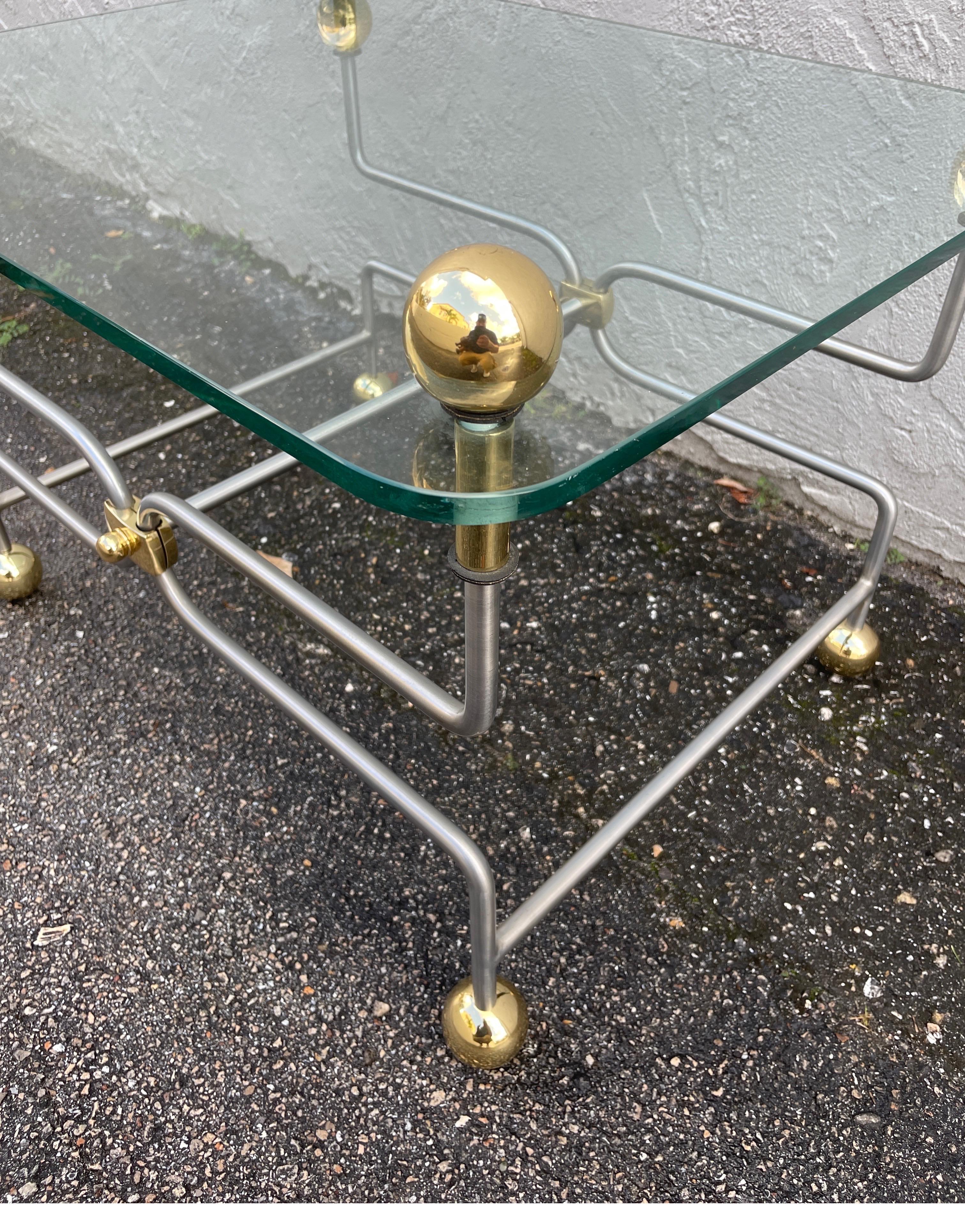 Neoclassical Style Steel & Brass Cocktail Table For Sale 4