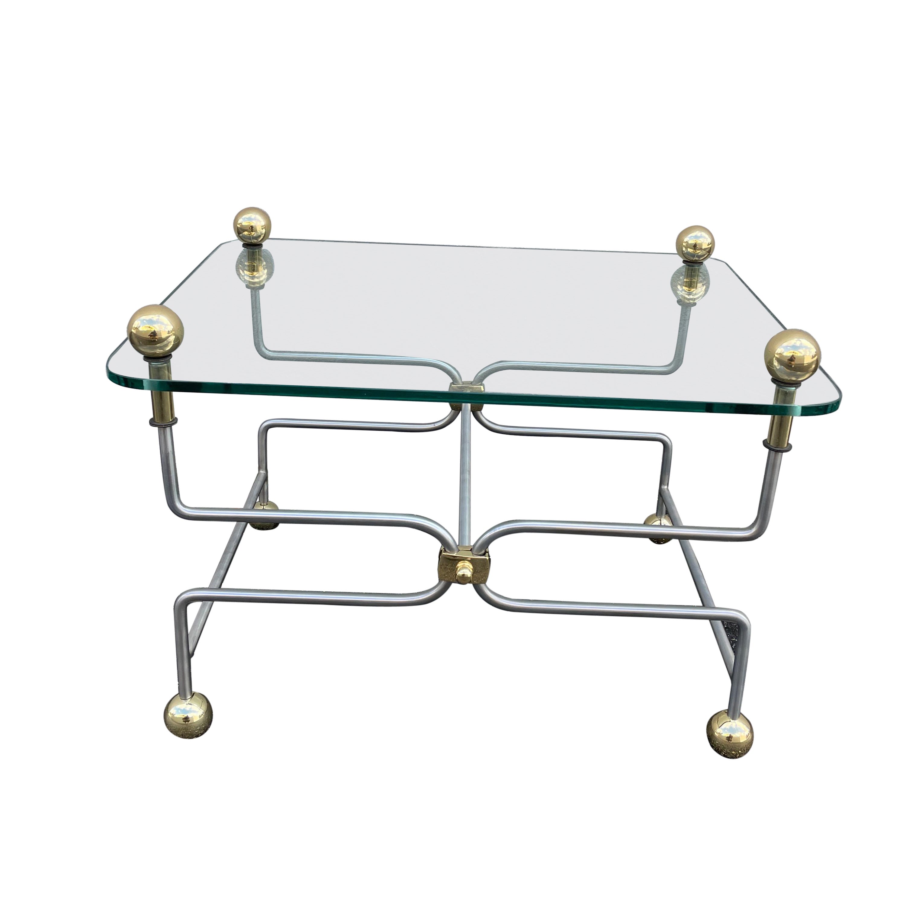Neoclassical Style Steel & Brass Cocktail Table For Sale
