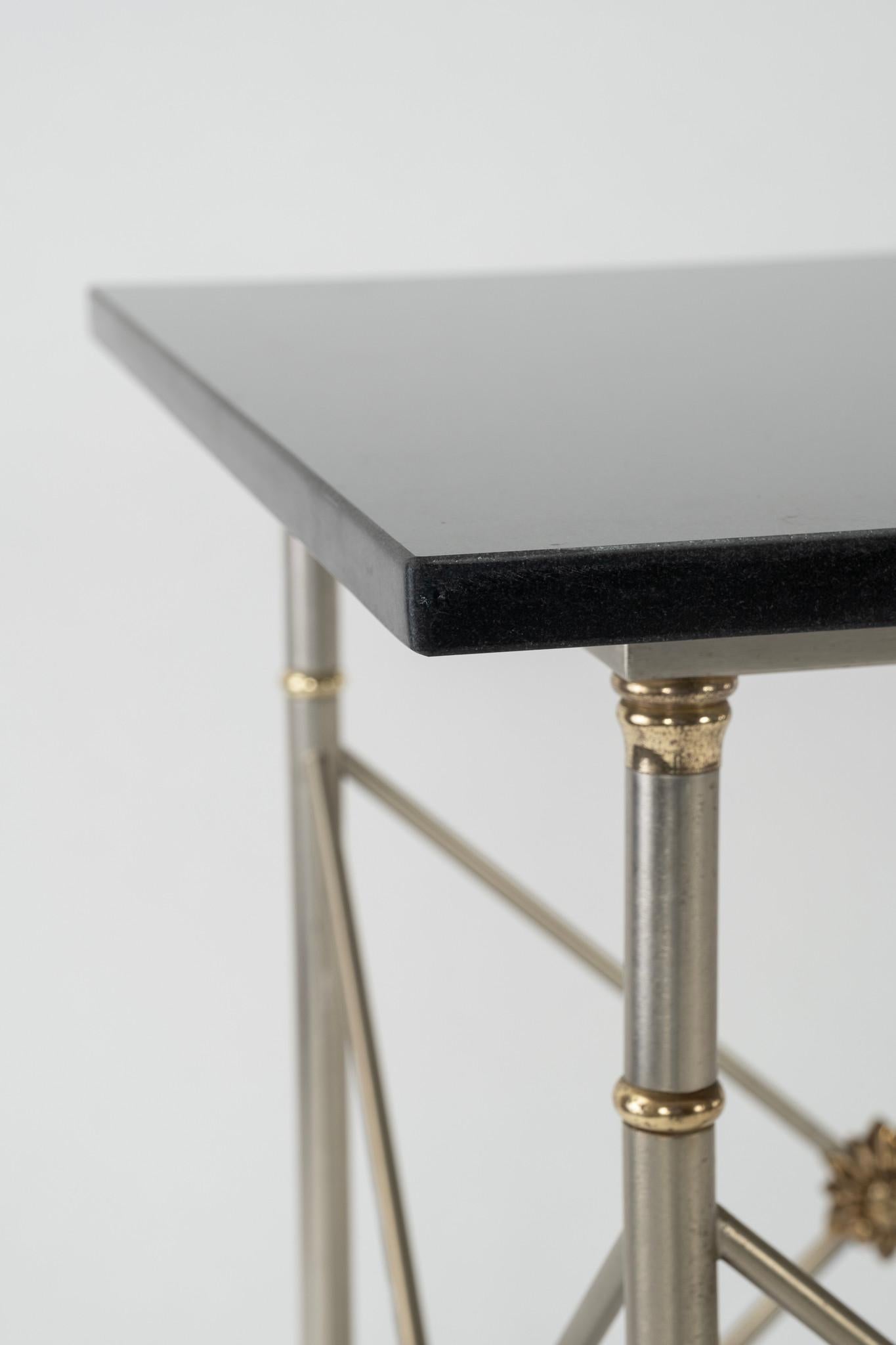 Neoclassical Style Steel Brass Granite Console Tables For Sale 1
