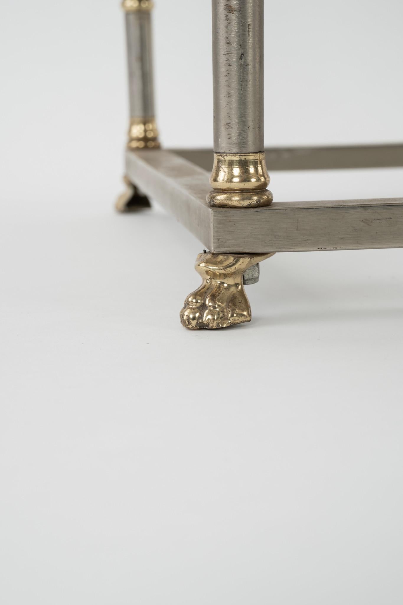 Neoclassical Style Steel Brass Granite Console Tables For Sale 3