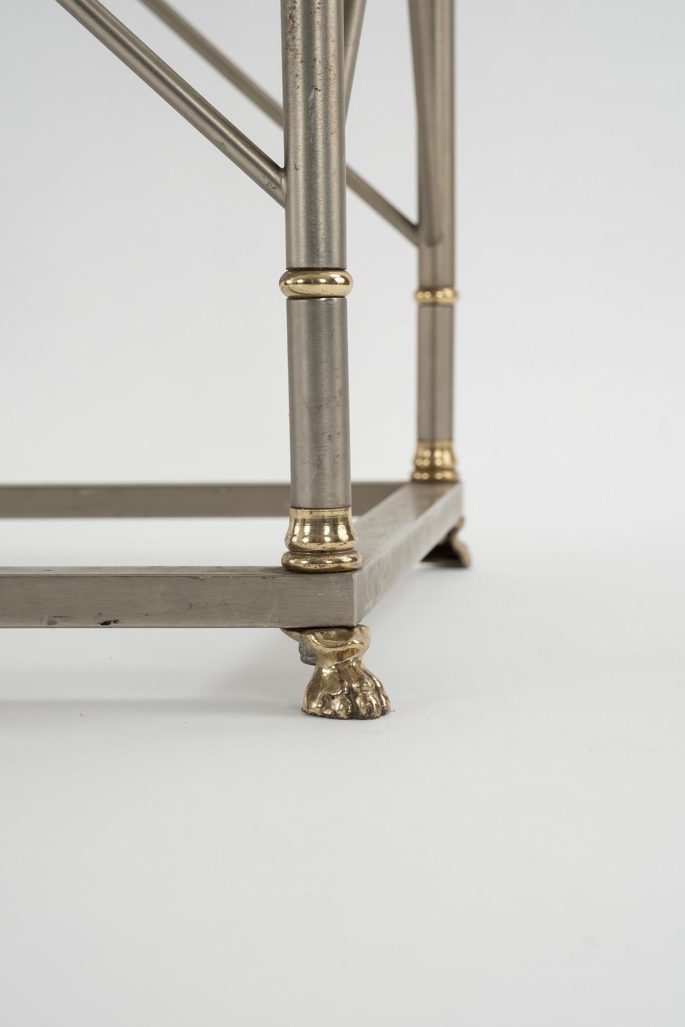 Neoclassical Style Steel Brass Granite Console Tables For Sale 4