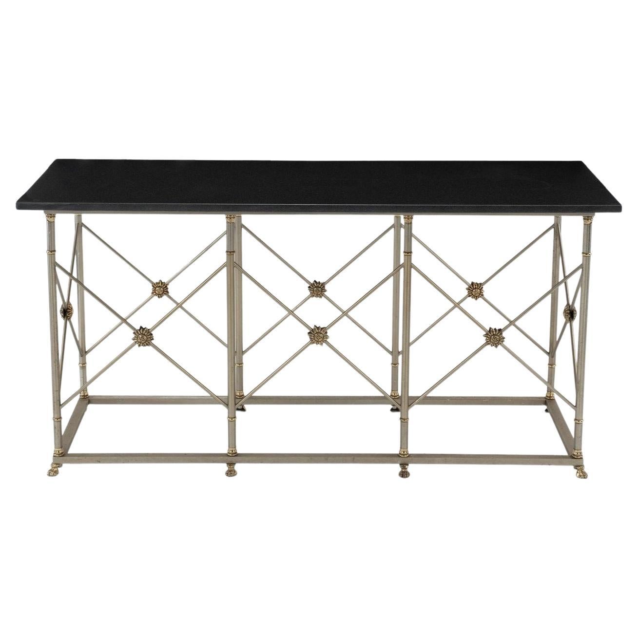 Neoclassical Style Steel Brass Granite Console Tables