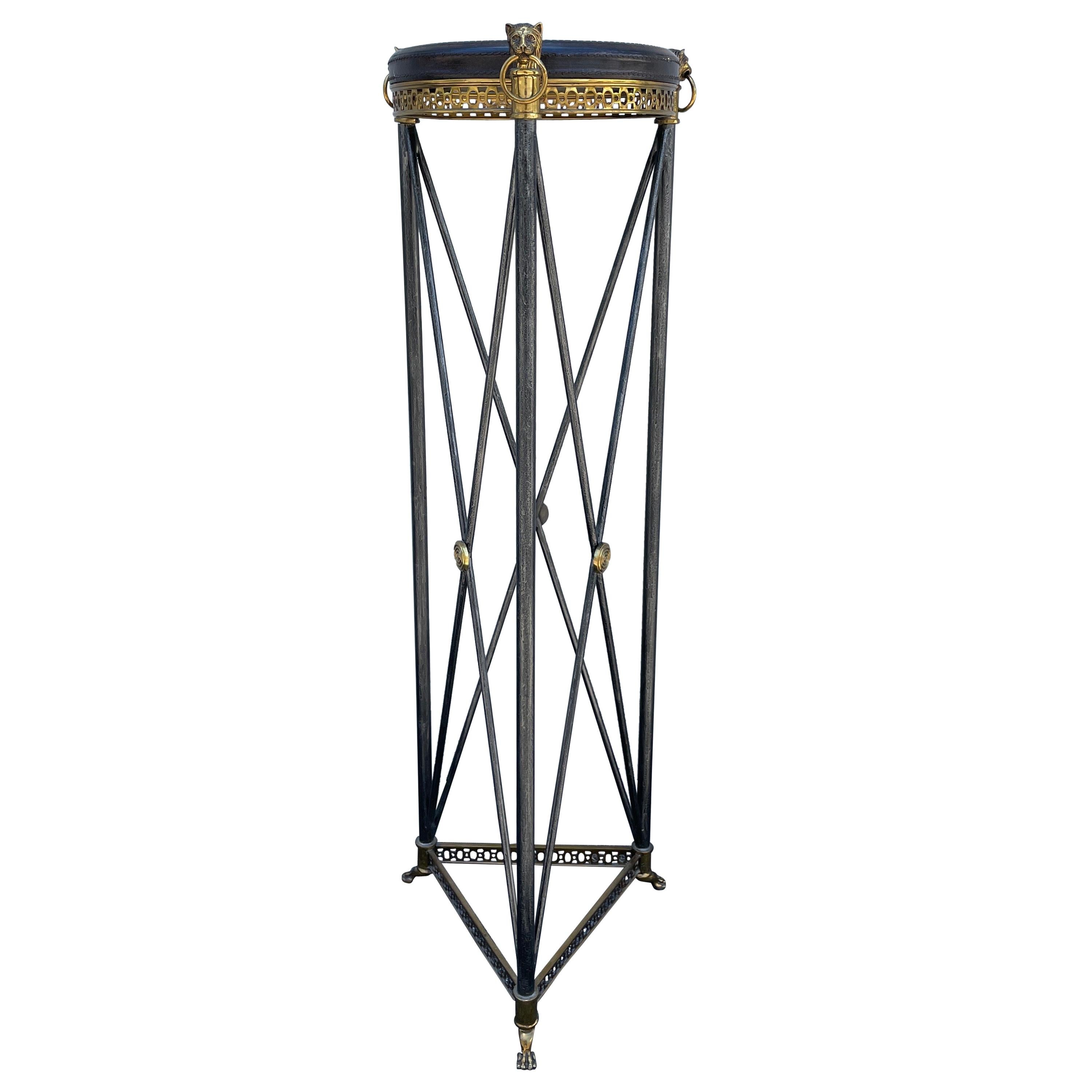 Neoclassical Style Steel & Brass Pedestal For Sale
