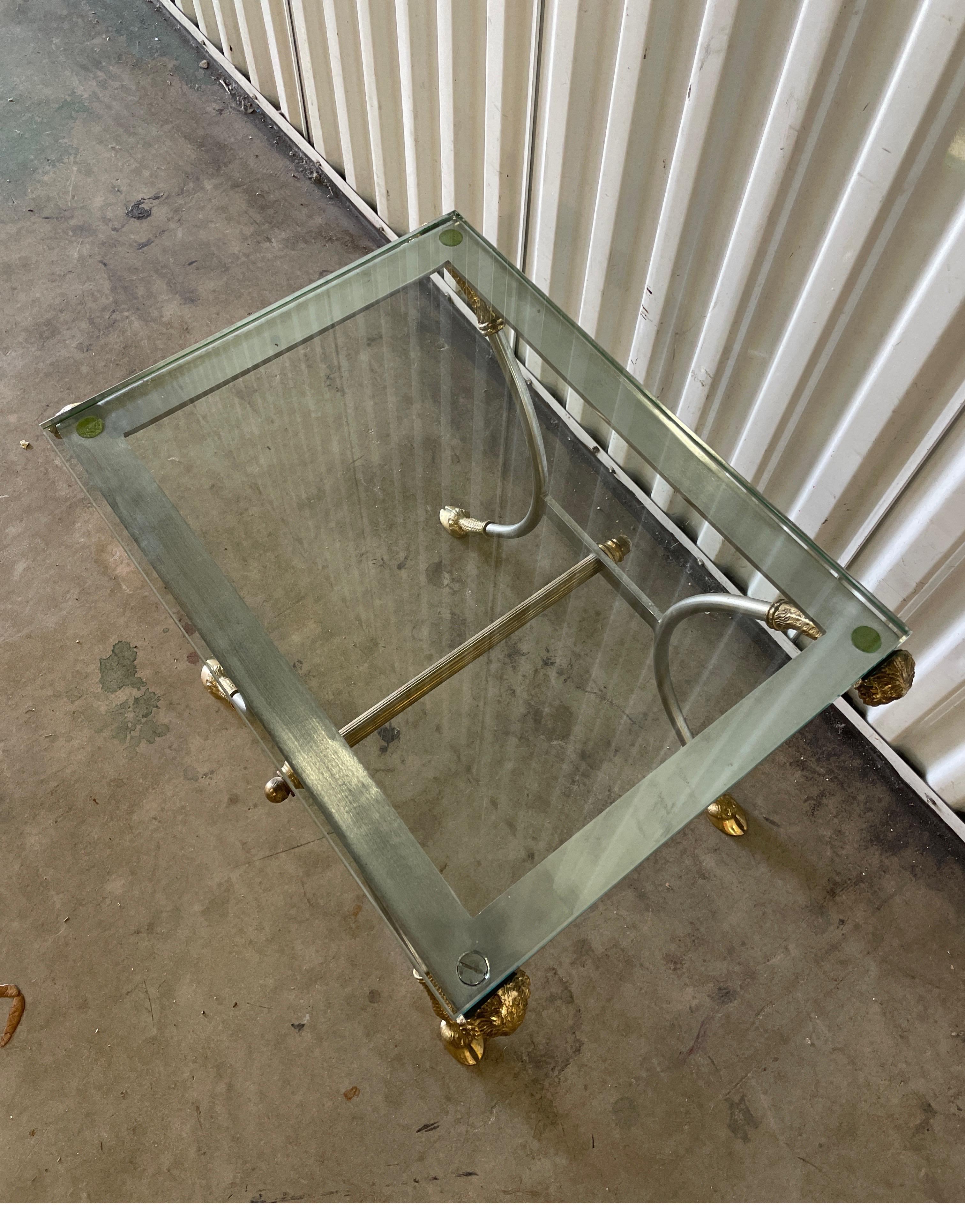 20th Century Neoclassical Style Steel & Brass Side Table by Jansen For Sale