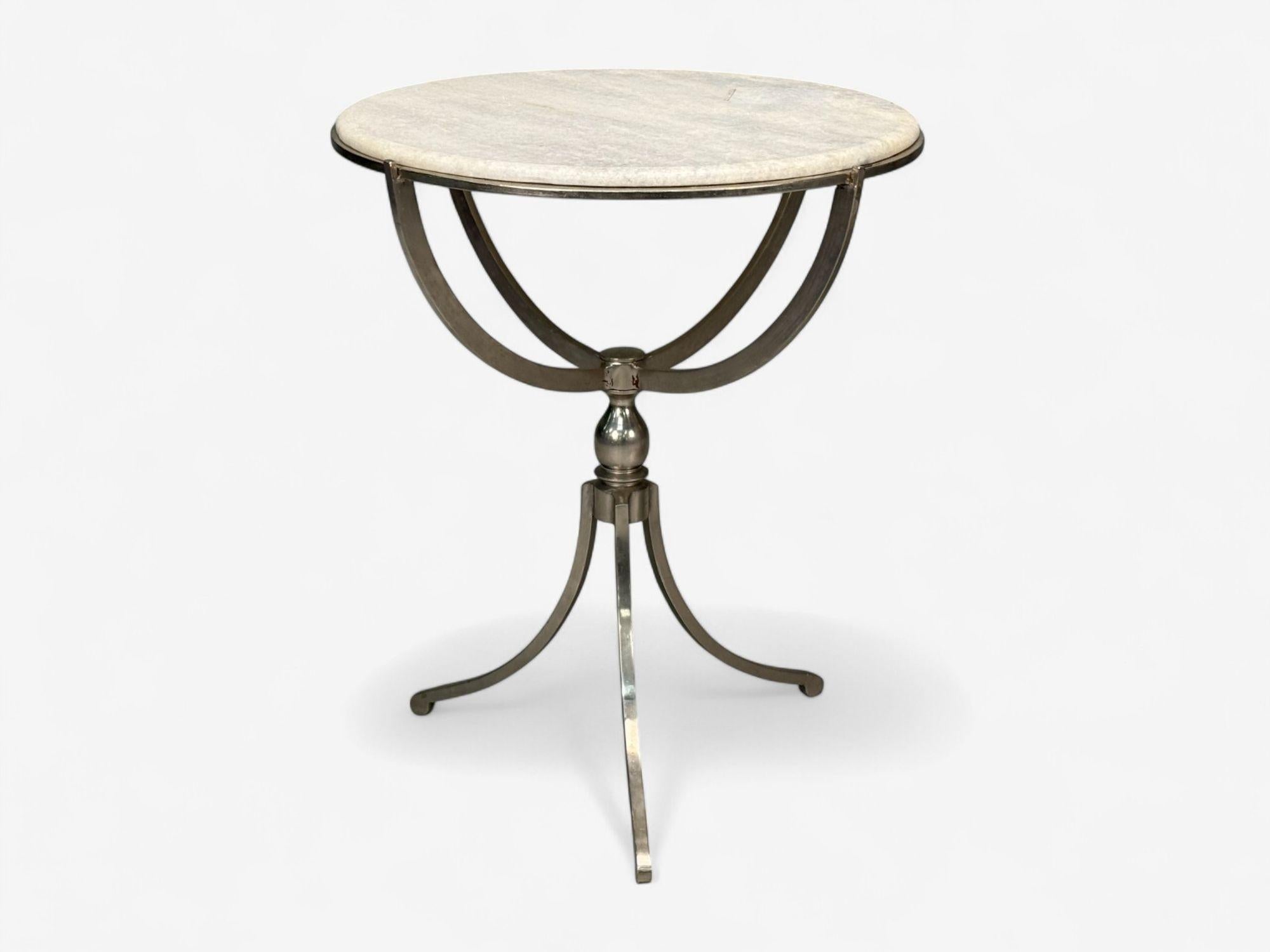 American Neoclassical Style, Steel, Marble, End Tables, USA, 20th c. For Sale