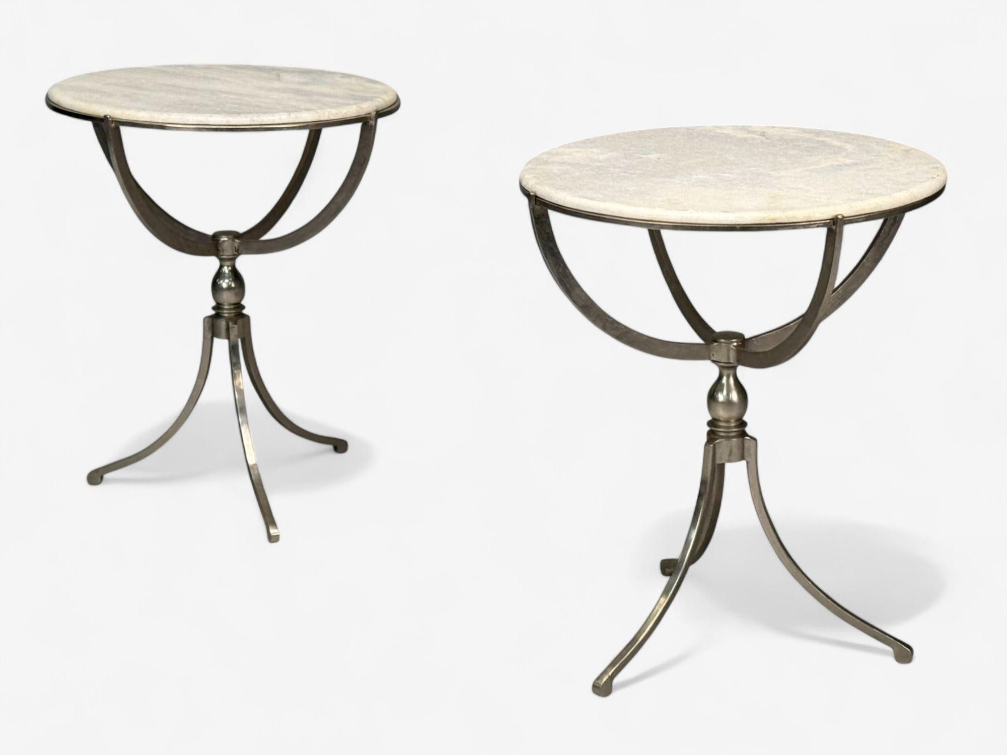 Neoclassical Style, Steel, Marble, End Tables, USA, 20th c. In Good Condition For Sale In Manhasset, NY