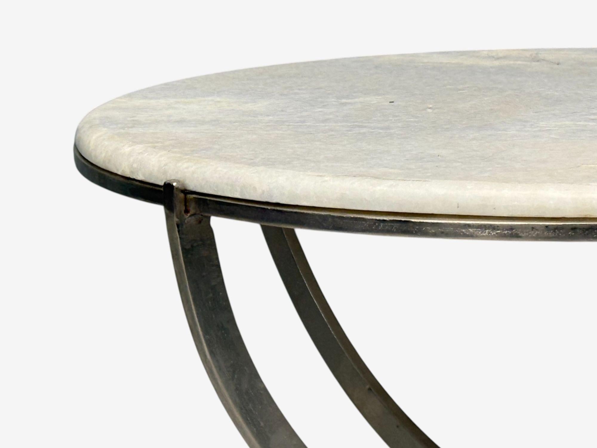 Late 20th Century Neoclassical Style, Steel, Marble, End Tables, USA, 20th c. For Sale