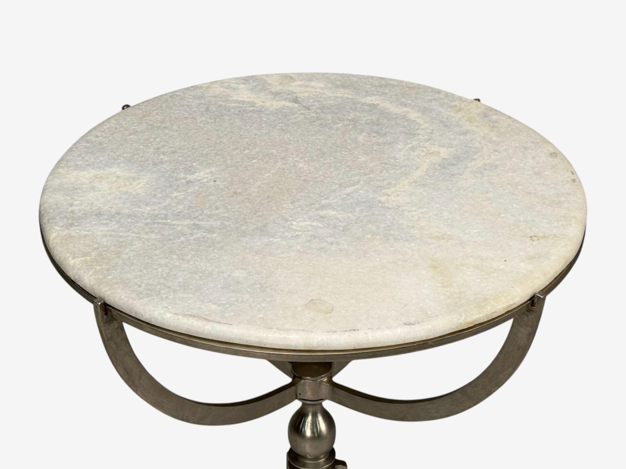 Neoclassical Style, Steel, Marble, End Tables, USA, 20th c. For Sale 2