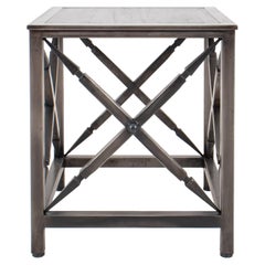 Vintage Neoclassical Style Steel Side Table with Wenge Top