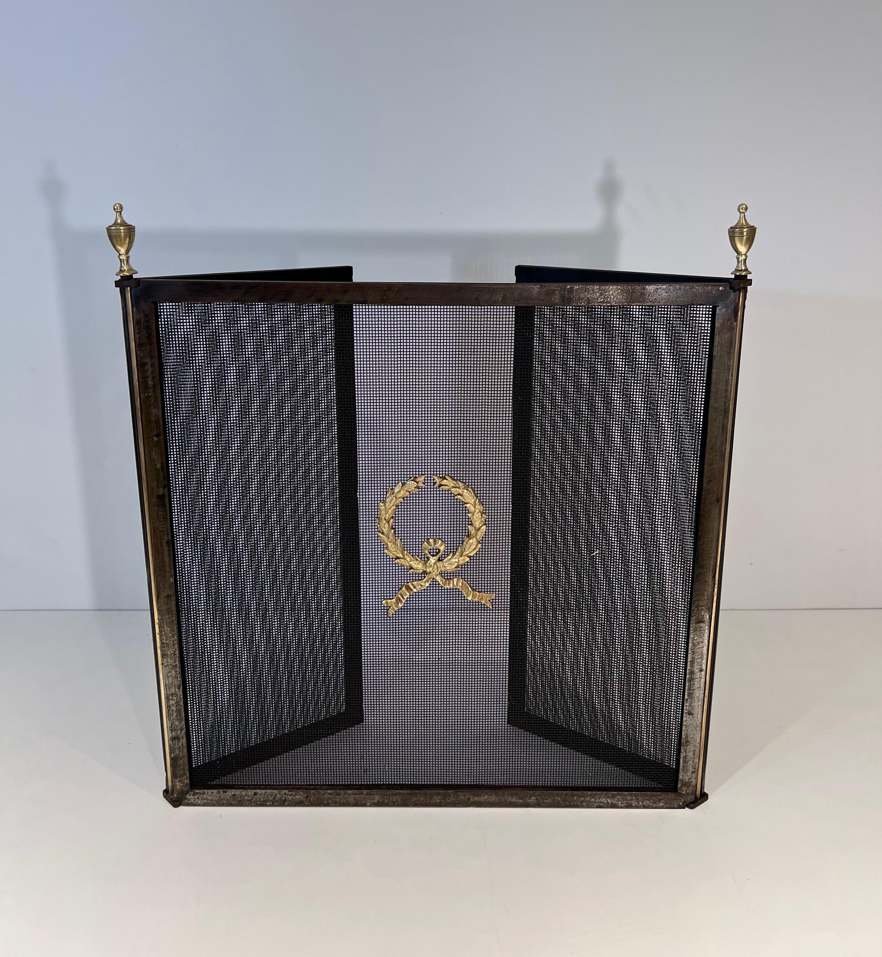 Neoclassical Style Stell, Brass and Grilling Fireplace Screen  For Sale 12