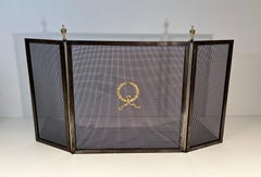 Neoclassical Style Stell, Brass and Grilling Fireplace Screen