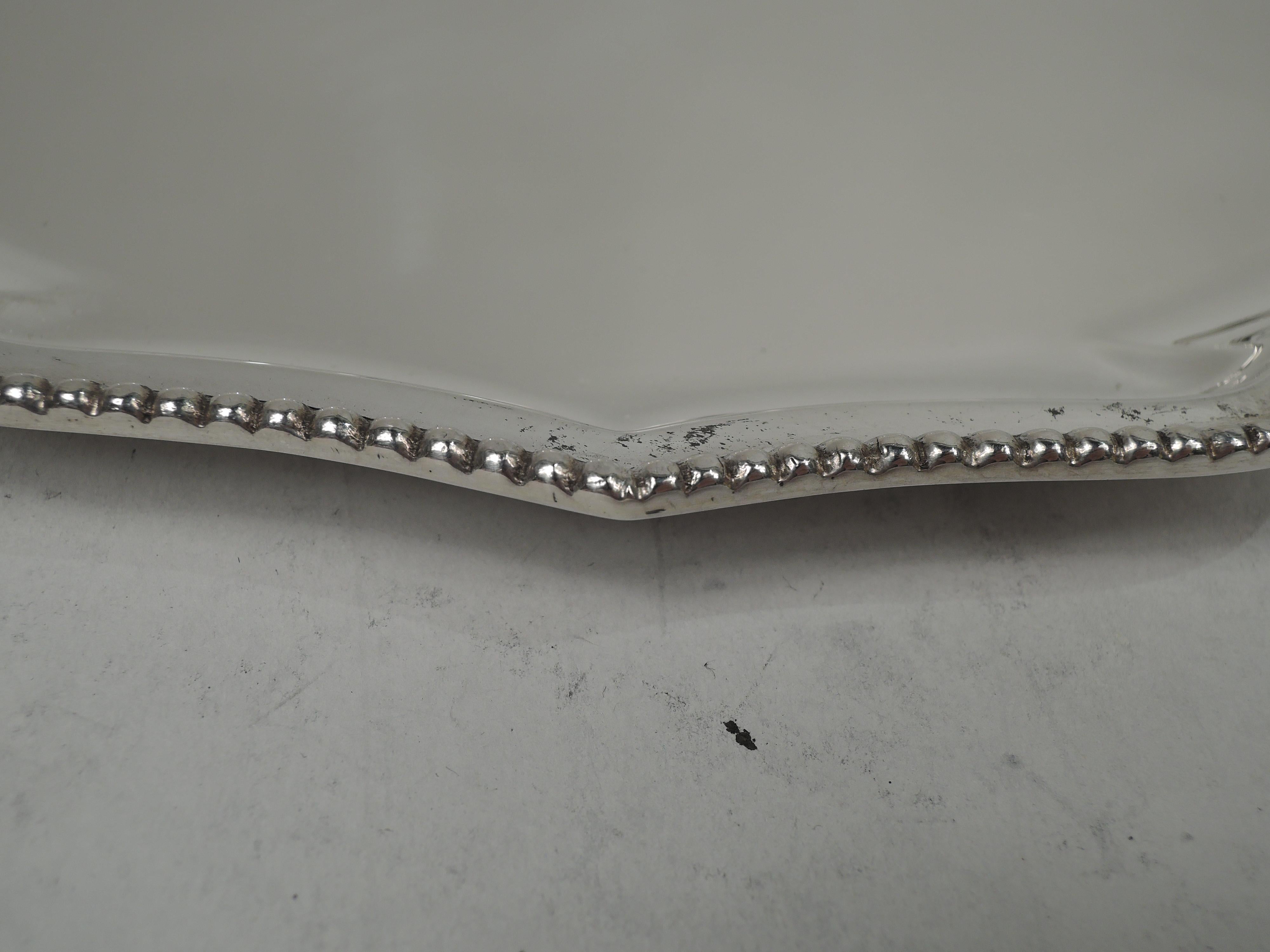 Neoclassical Style Sterling Silver Beaded Tray In Good Condition For Sale In New York, NY