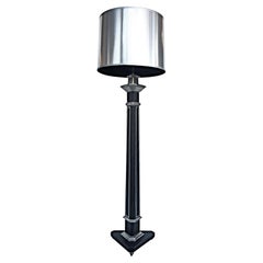 Retro Neoclassical Style Stitched Leather Floor Lamp, Nickel-Plated Steel Footed Base